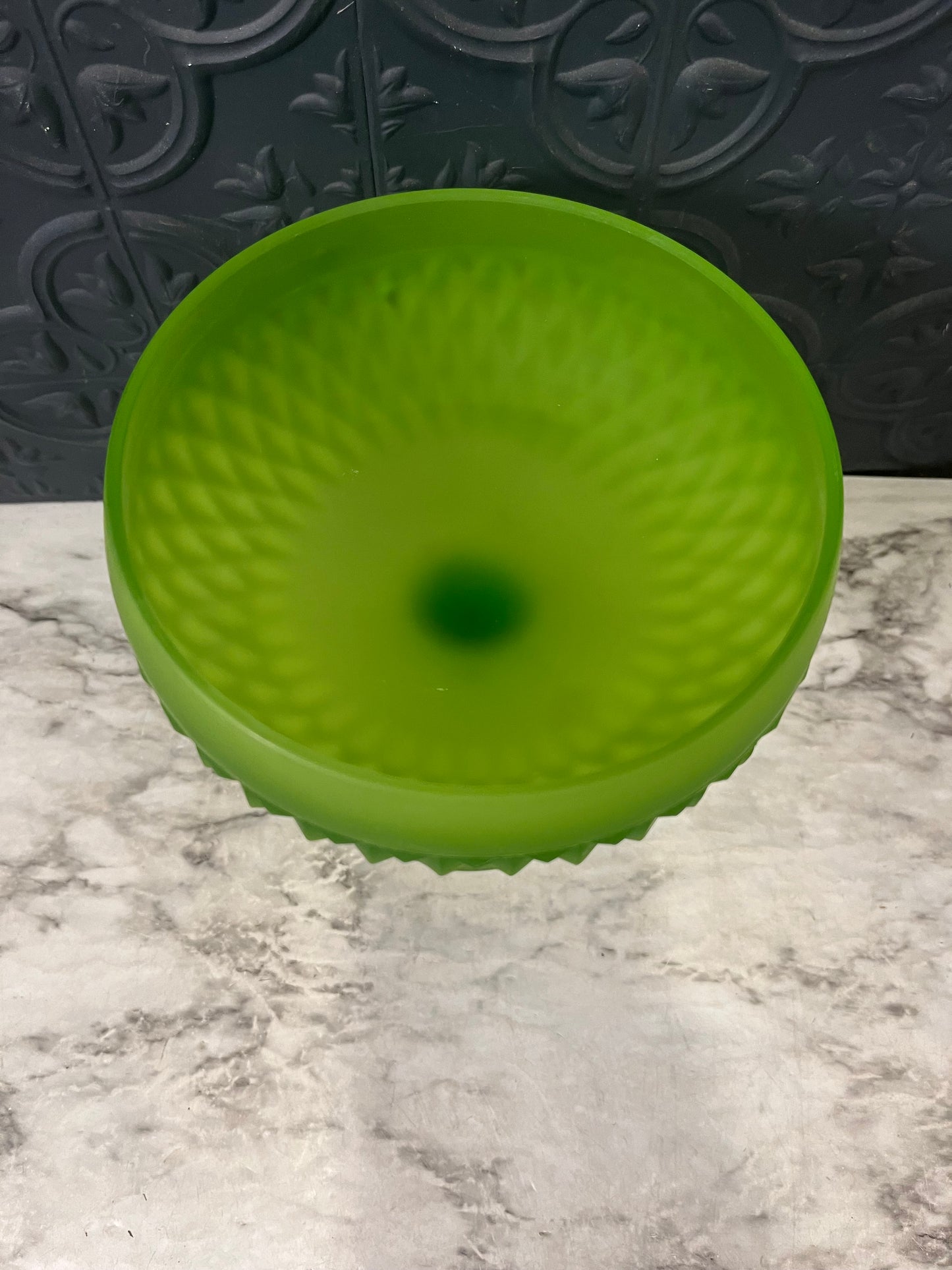 Indiana Glass Satin Green Diamond Point Pedestal dish