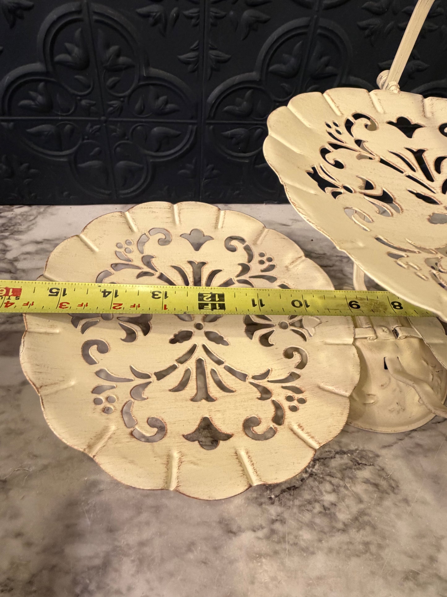Folding 3 Tier Cream Metal Serving Tray
