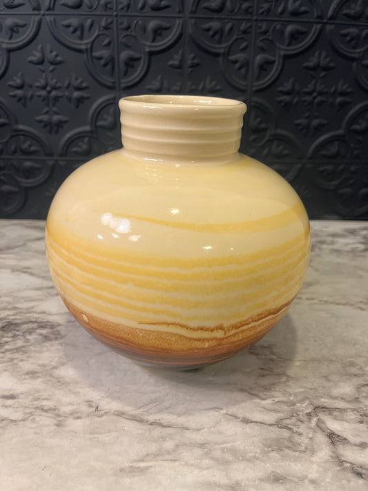 Round Haegar Yellow and Brown Vase