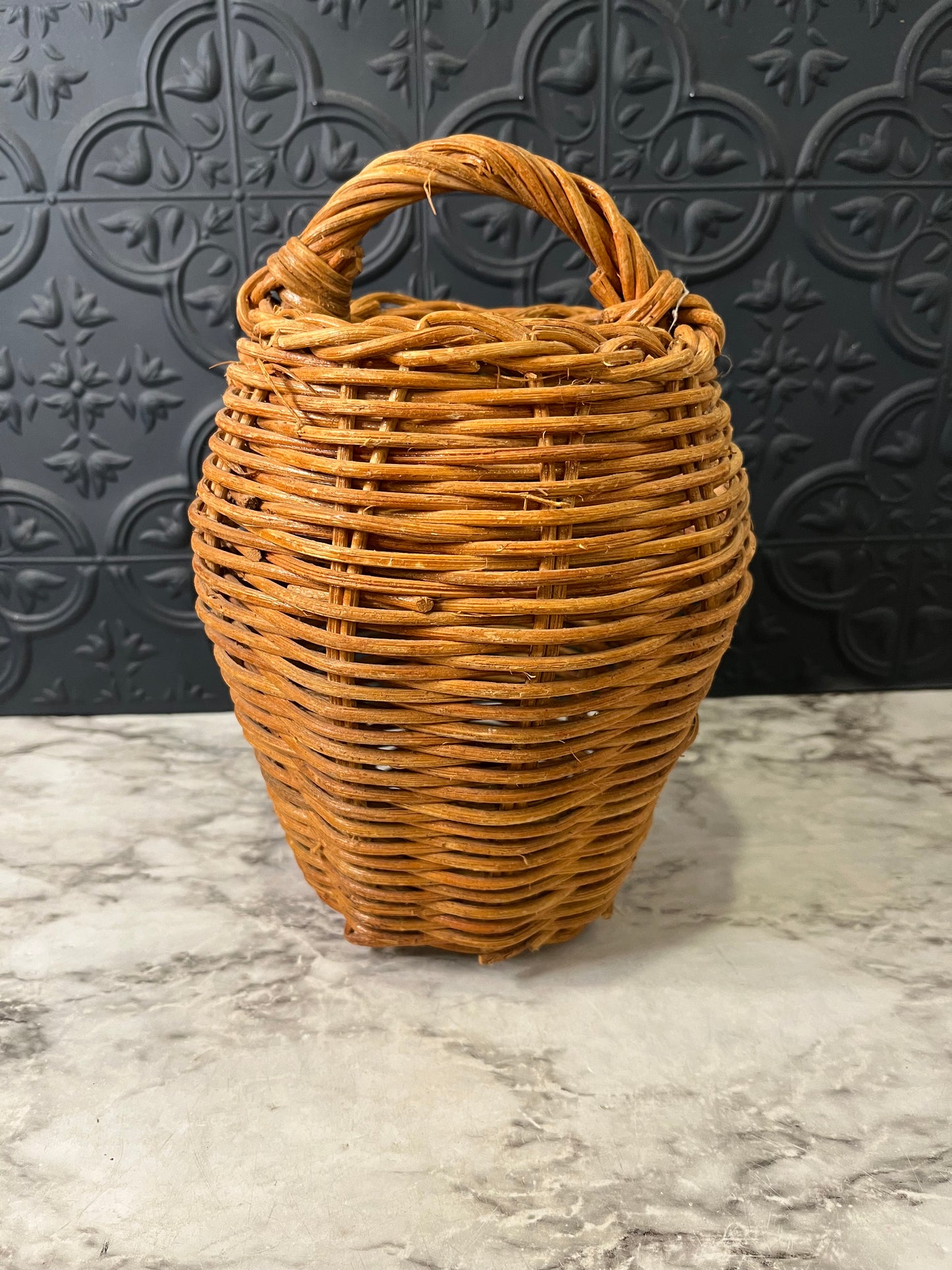 Pumpkin Shape Rattan Wicker Handle Basket