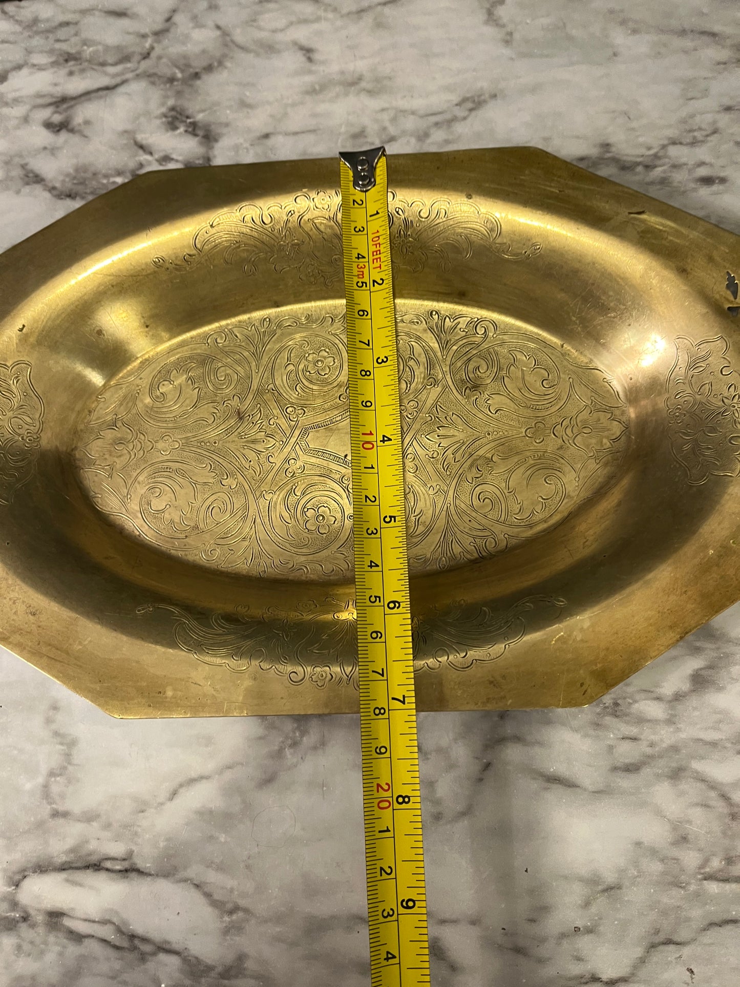 Octagon brass tray with cutout leaves