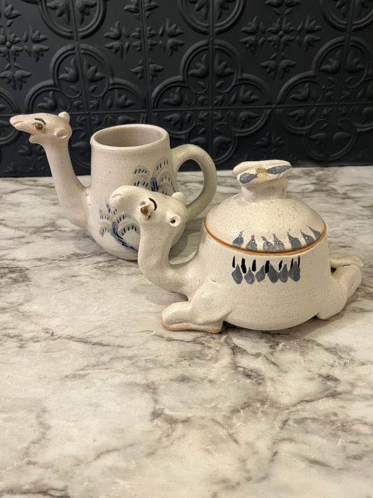 Stoneware Camel Sugar and Creamer
