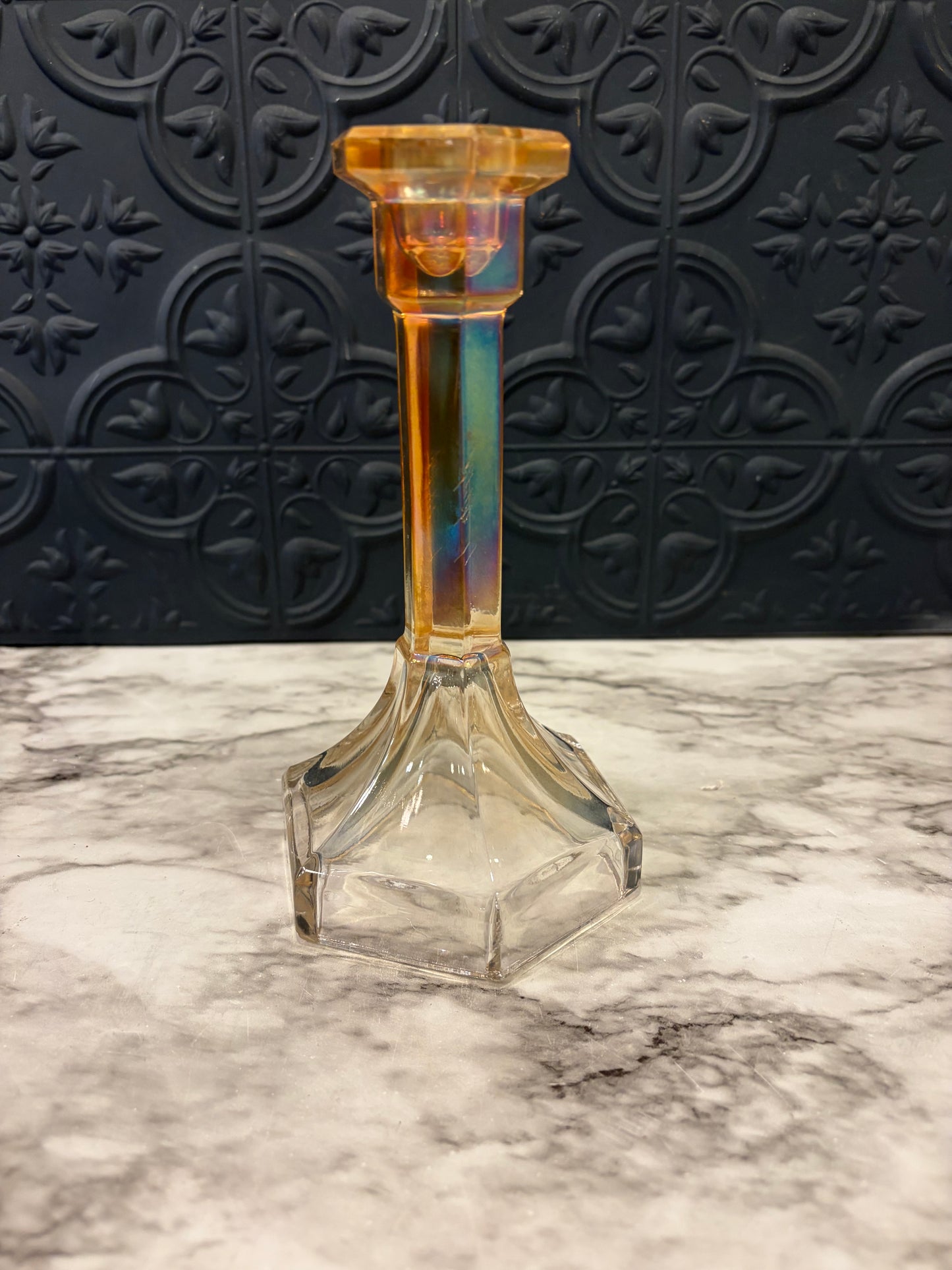 Carnival Glass to Clear Candle Holder