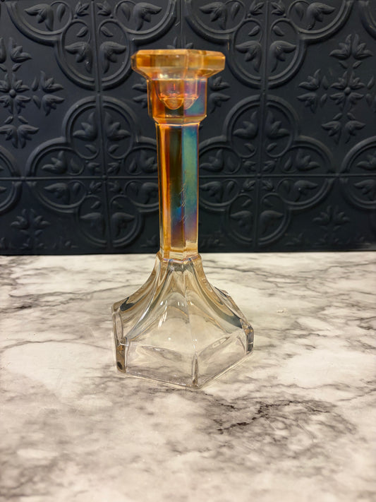 Carnival Glass to Clear Candle Holder