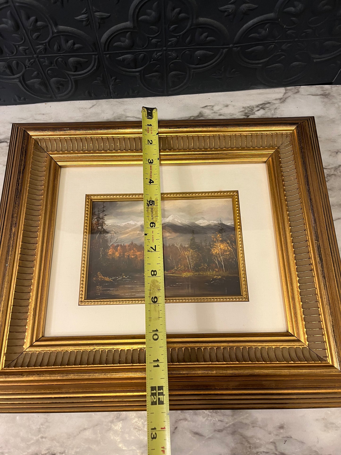 Fall Mountain Range Print in gold tiered frame