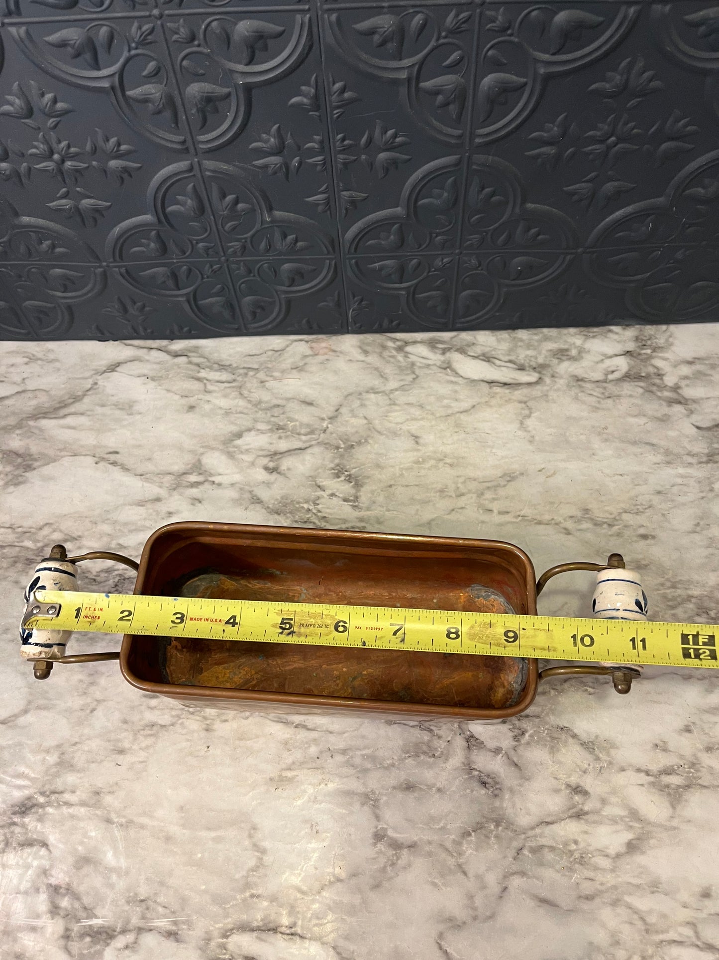 Copper Rectangle Pot with Porcelain Handles