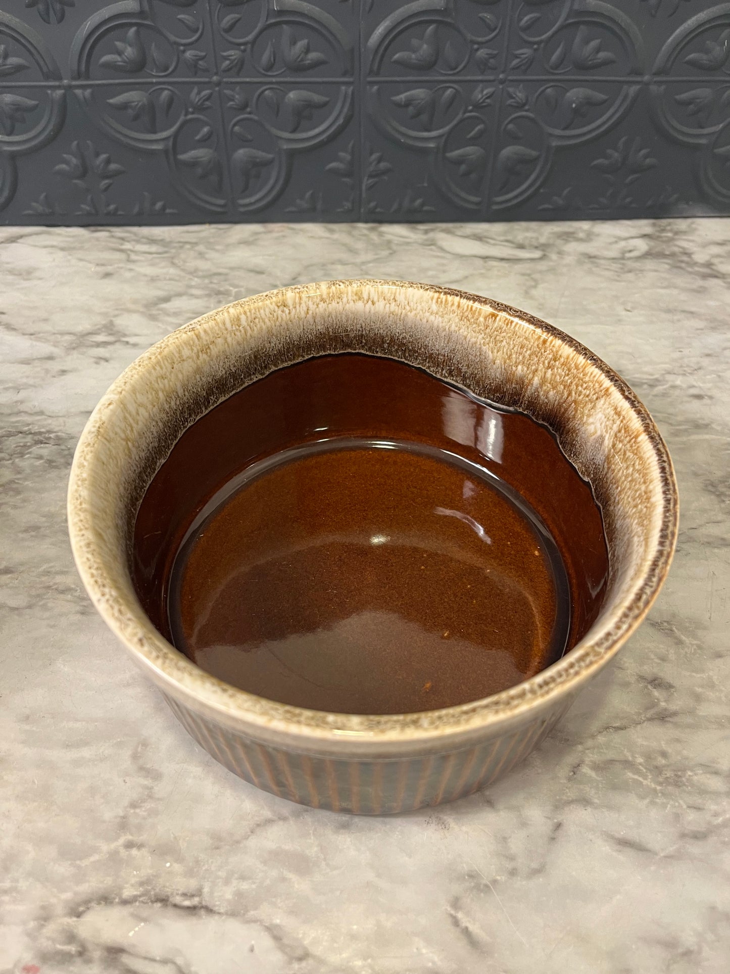 Stoneware Brown  Casserole Dish Drip Rim