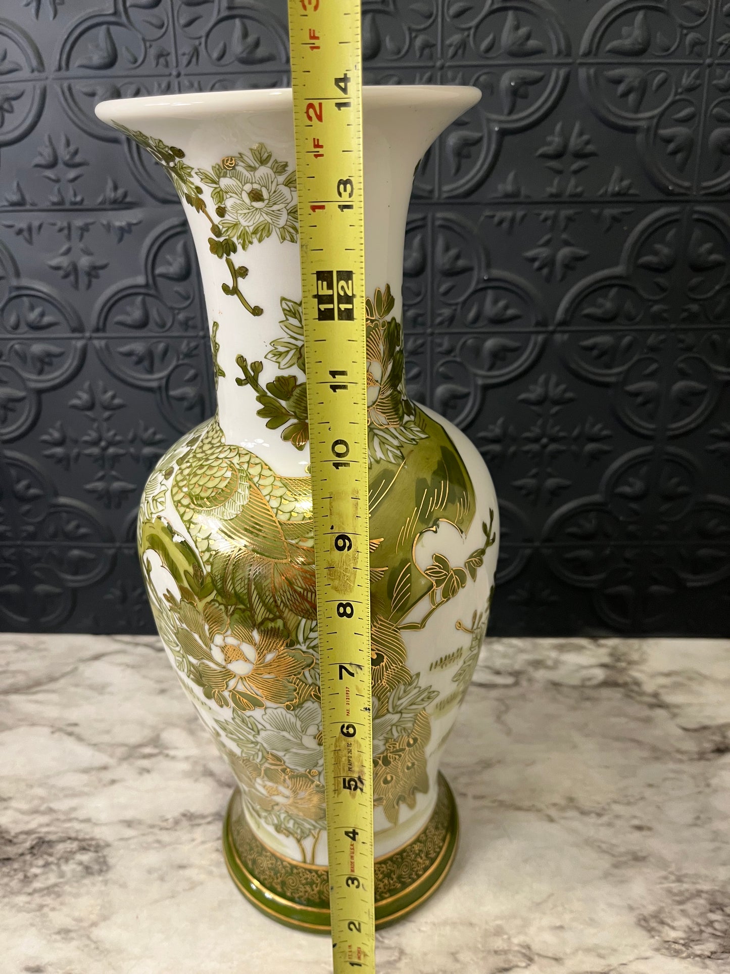 Kutani Green and White Peacock Vase Large