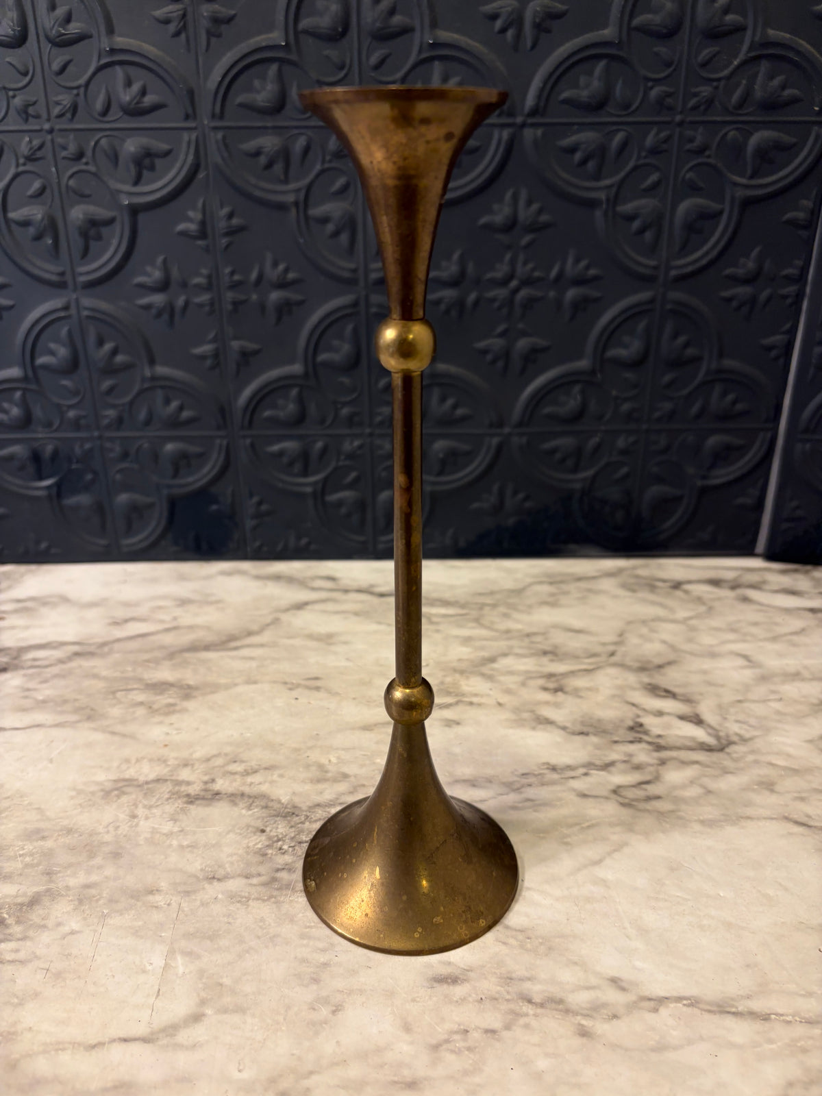 Cone and Ball 9" Brass Candle Holder