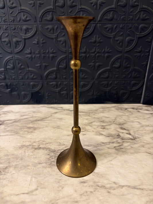 Cone and Ball 9" Brass Candle Holder