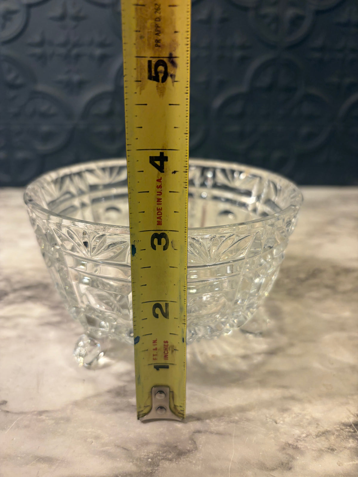Clear Cut Glass Bowl with 3 feet