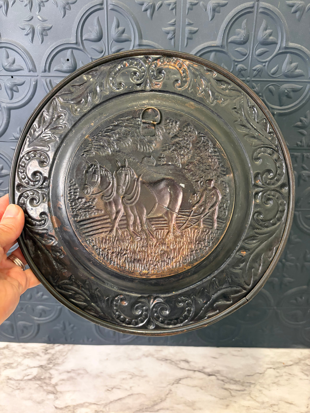 10" Brass Patina Relief Plate