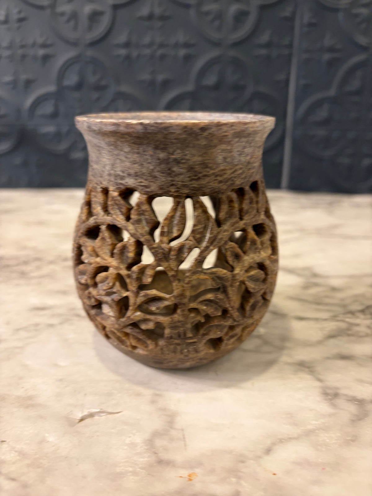 4" Carved Soapstone Tealight Holder