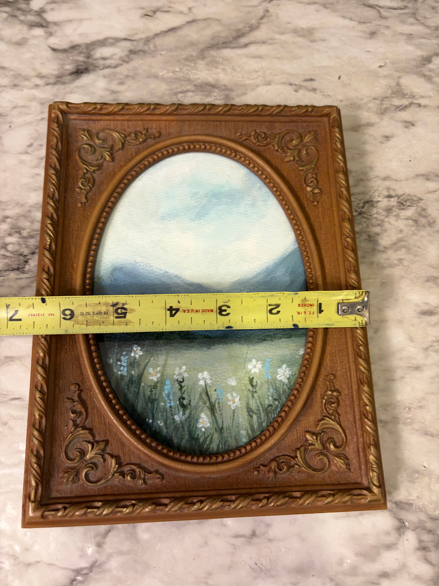 Daisy Field Original Painting by Jessie in Ornate Light Frame