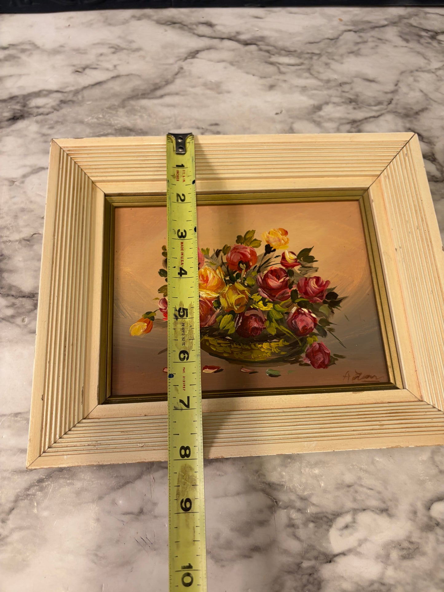 Red, Yellow Floral Oil Print in Cream Frame