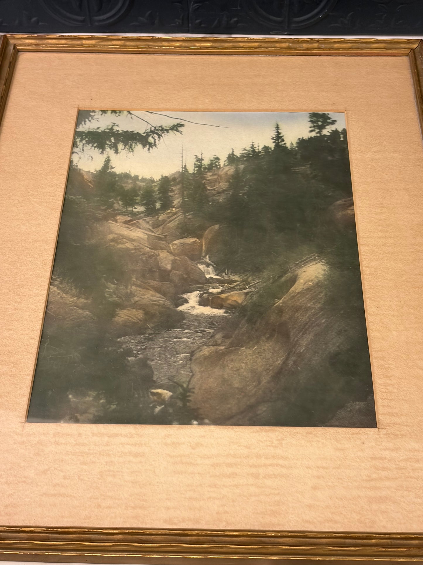 Vintage Print of Mountain Creek in Gold Frame