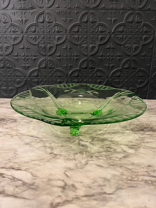 Etched Fostoria  Glass Bowl UV Reactive