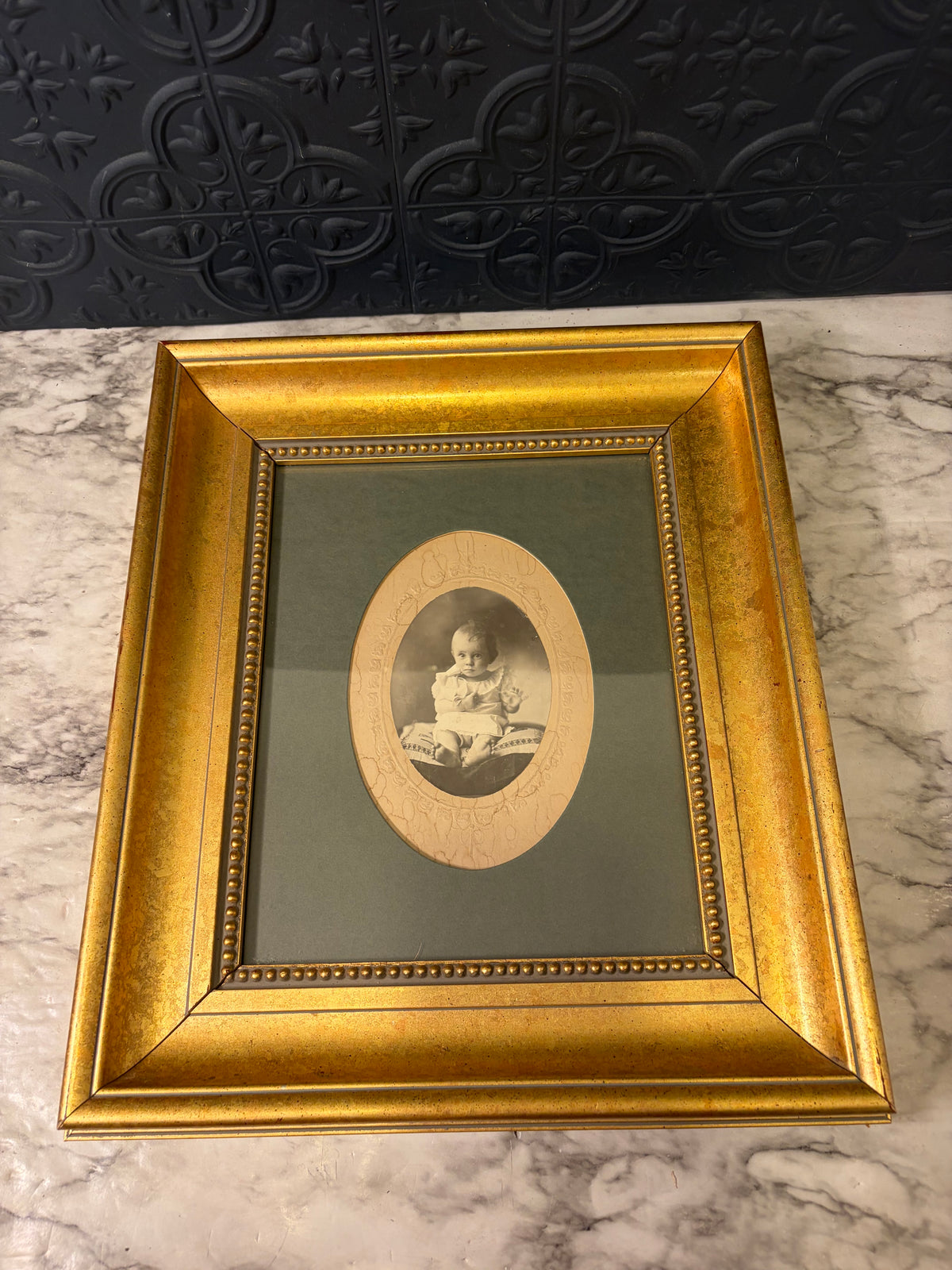 Gold Frame with Antique Oval Photo of Child