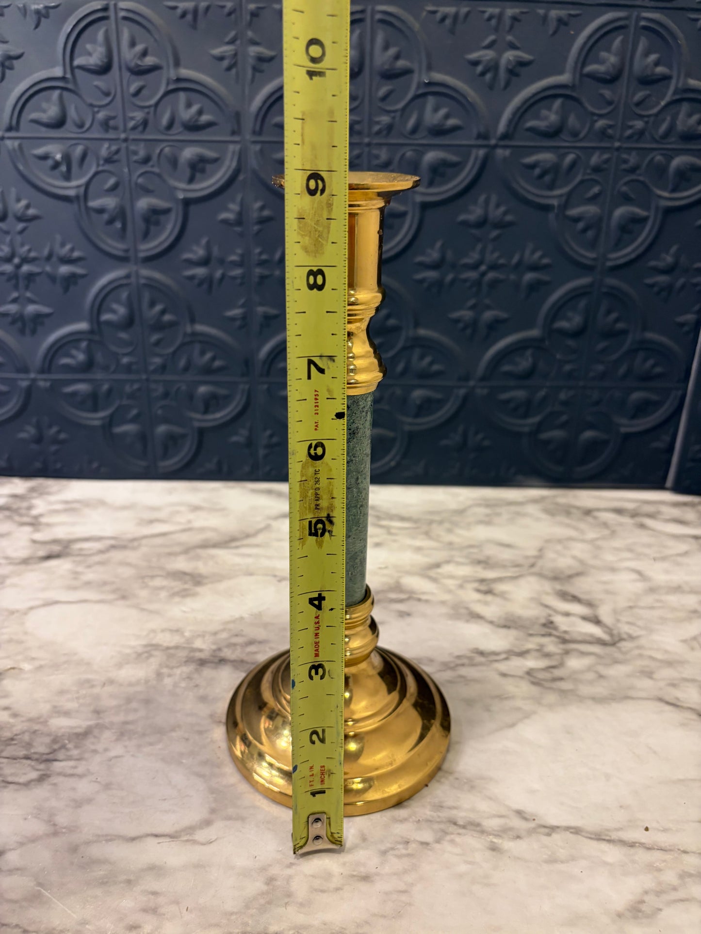9" Brass Candle Holder with Green Stem