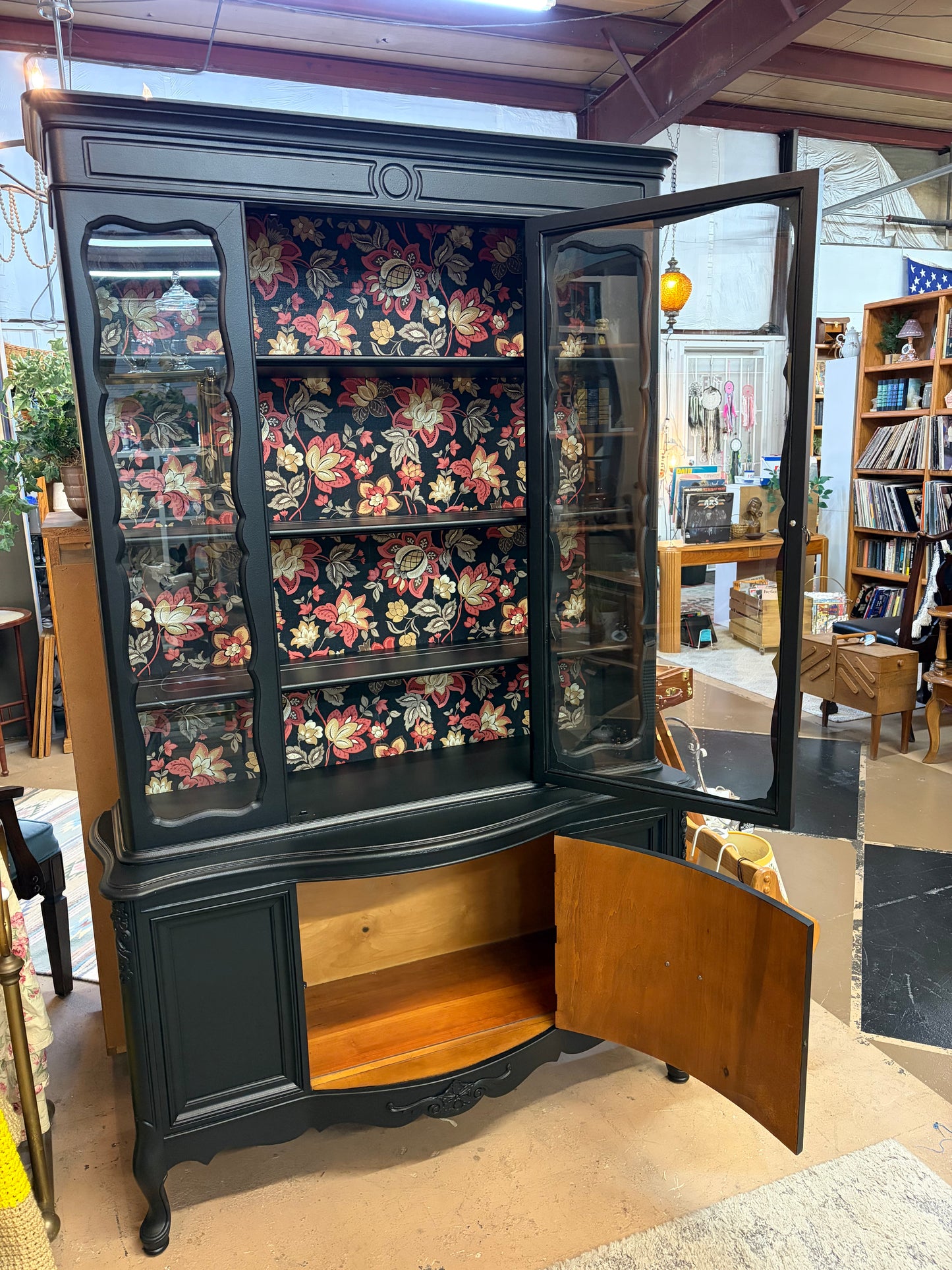 Painted Victorian Hutch with Floral Backing