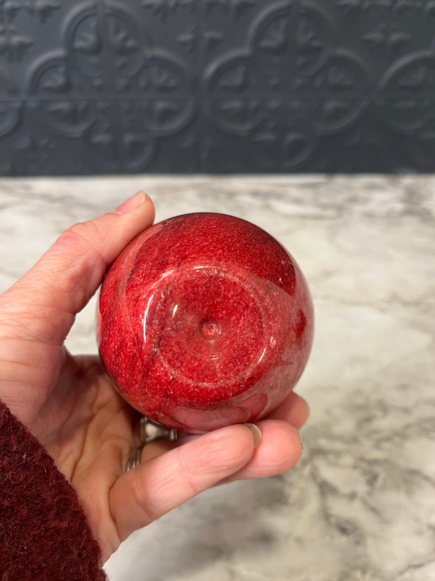 Red Marble Apple with Brass Leaf