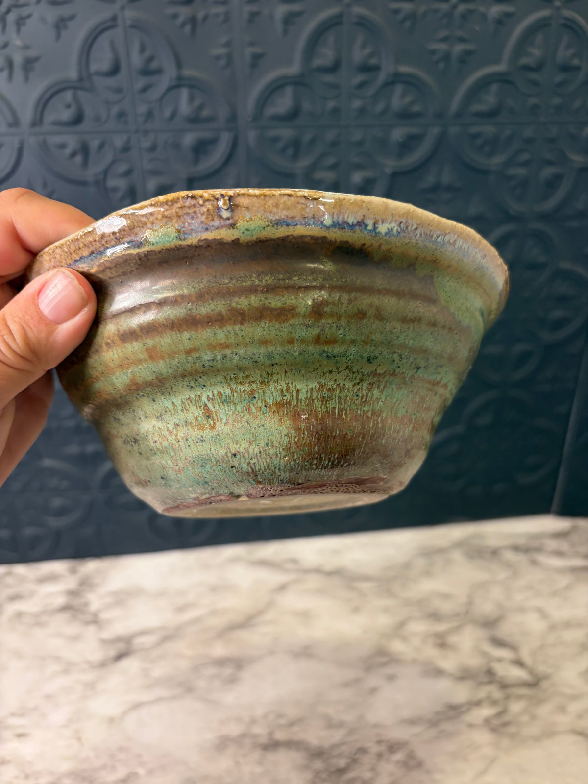7" Teal and Purple studio pottery bowl