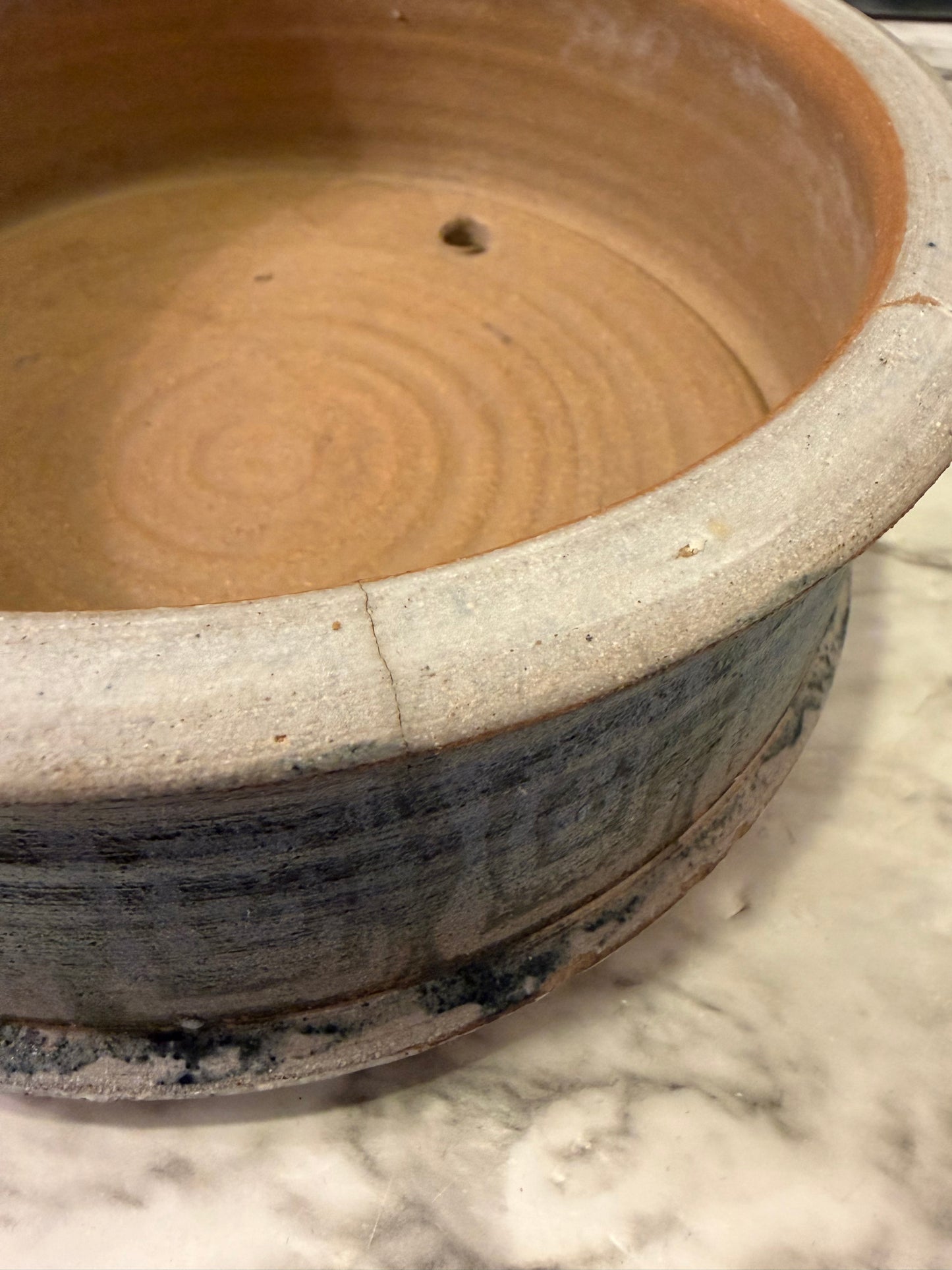 Shallow Terracotta Pottery Planter Blue