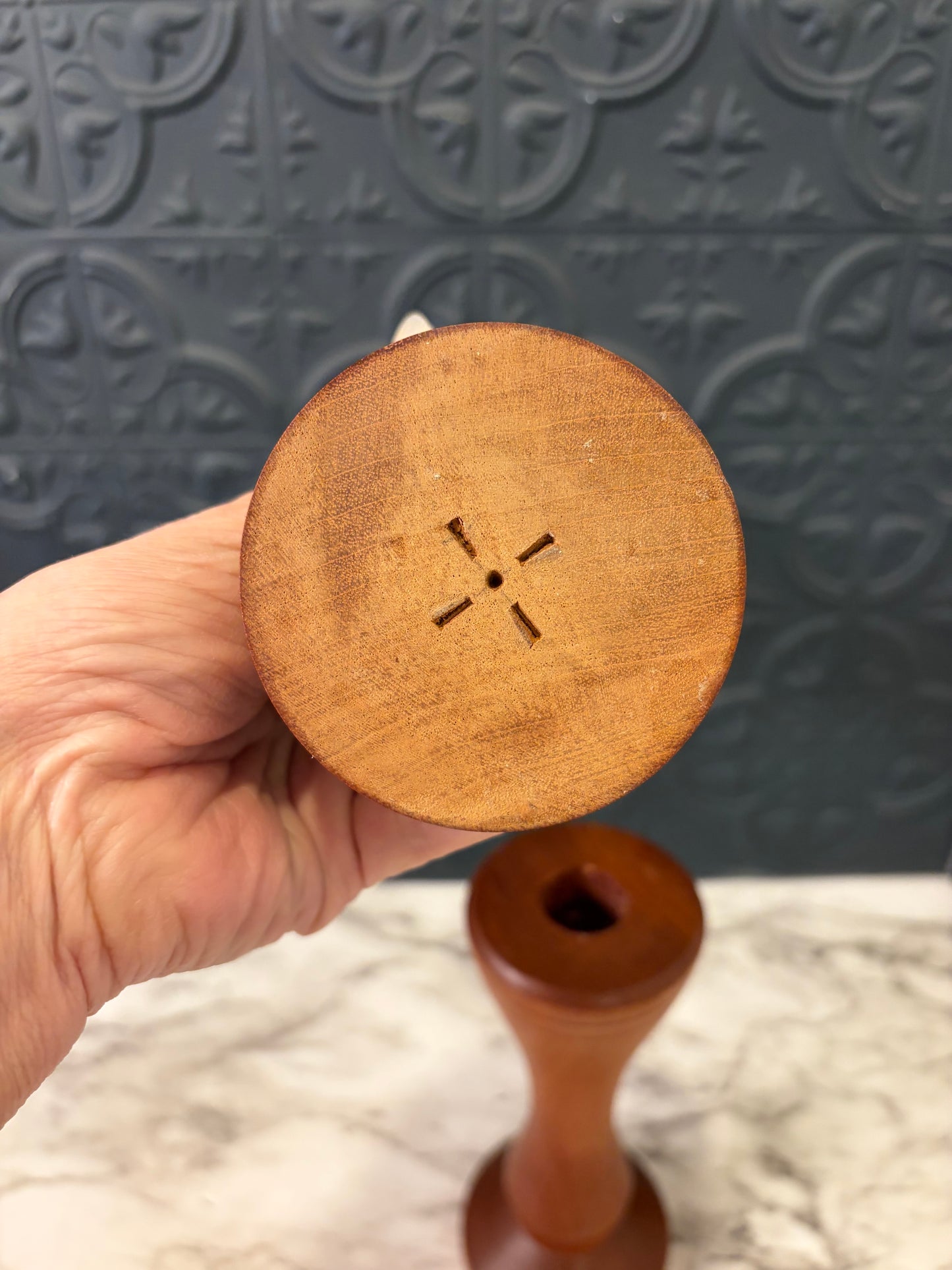 Wooden MCM Candle Holder Pair of 2