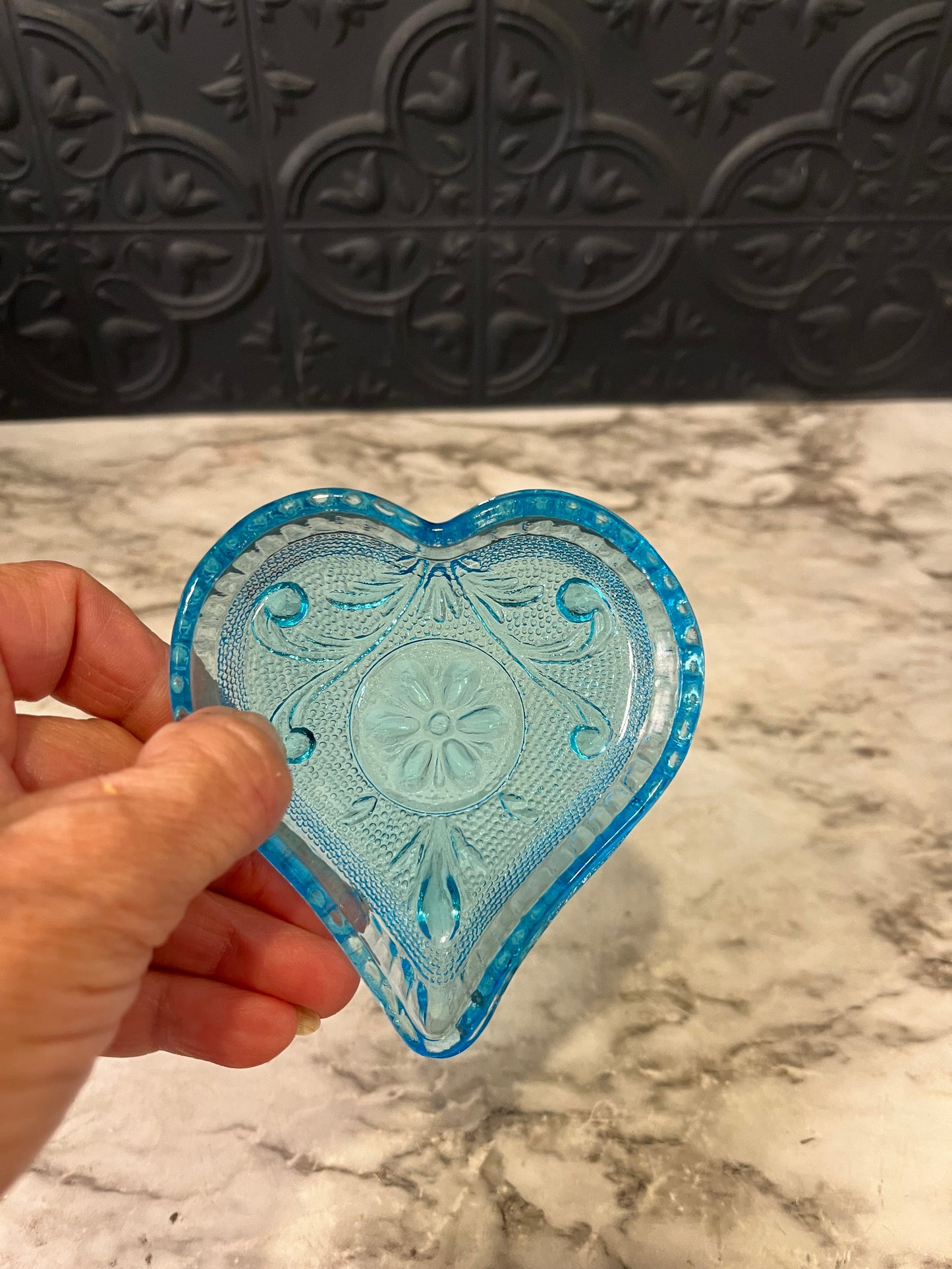 Tiara Blue Glass Heart Dish