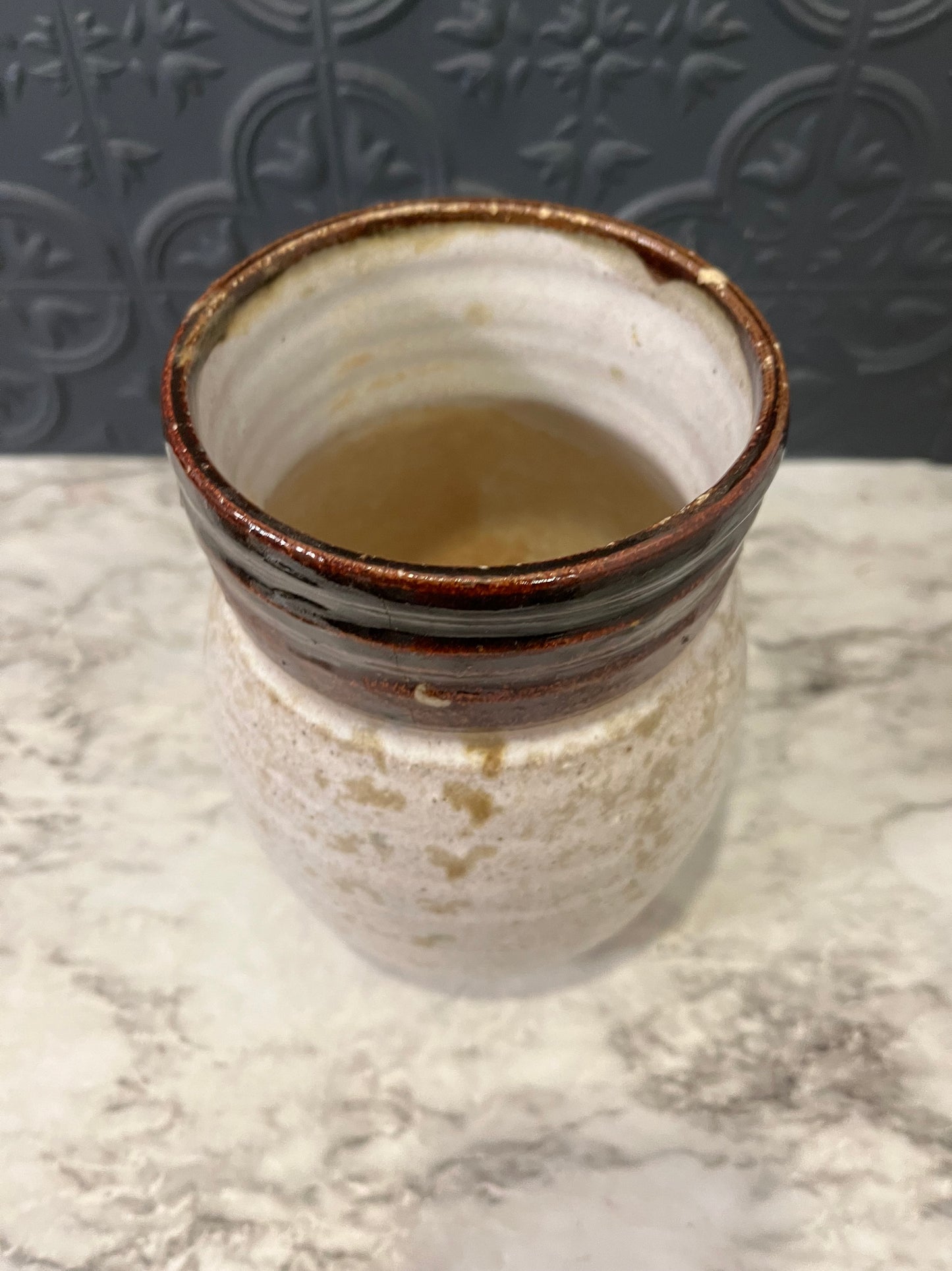 Two Tone Studio Pottery Vase Brown Rim