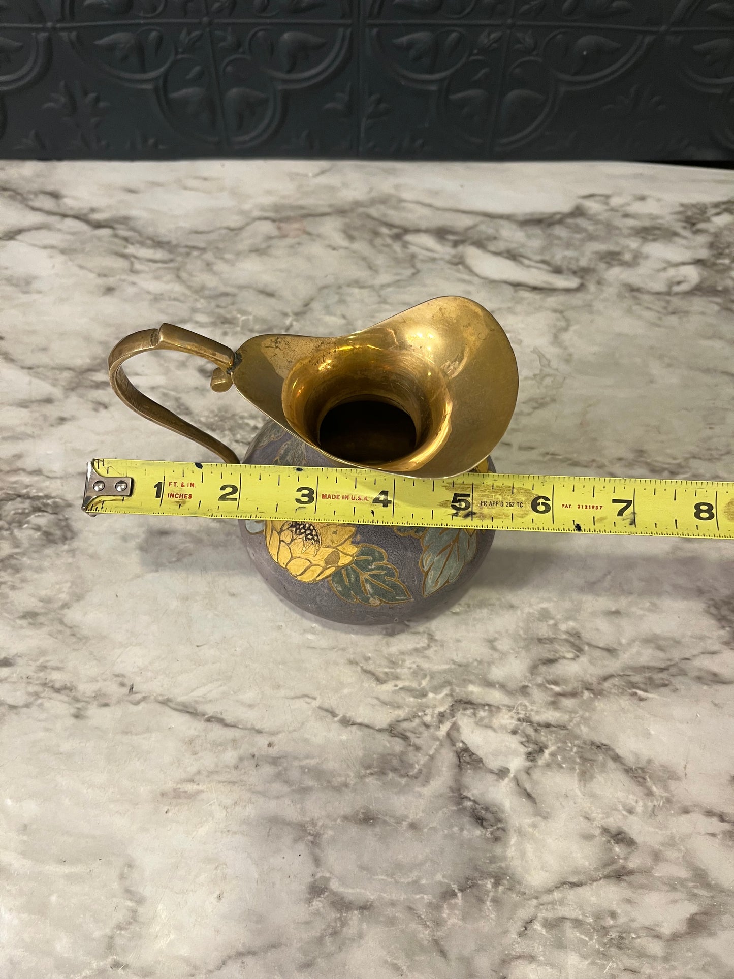 Brass and Enamel Pitcher with Sunflower