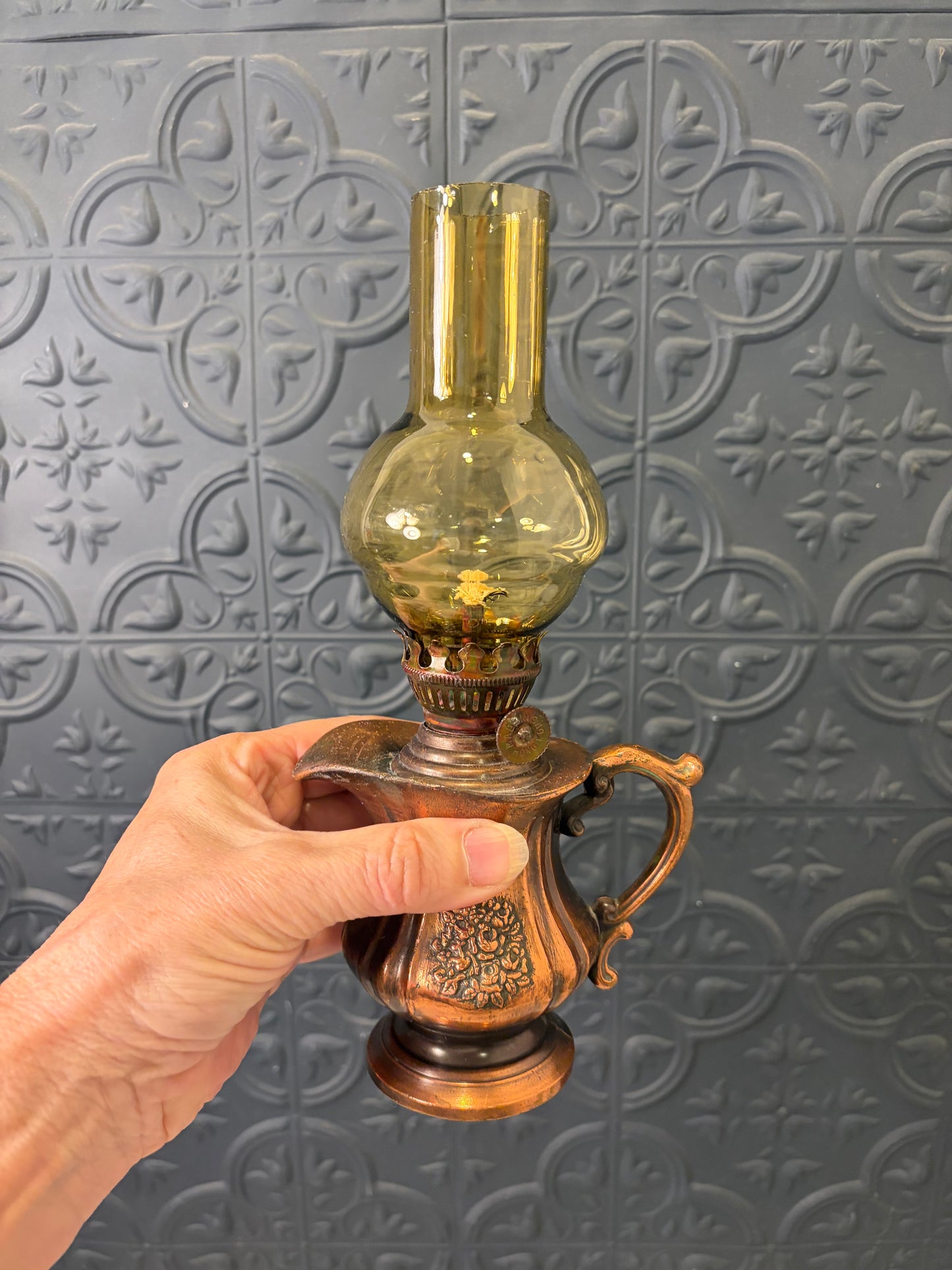 Small Copper Color Pitcher Oil Lamp