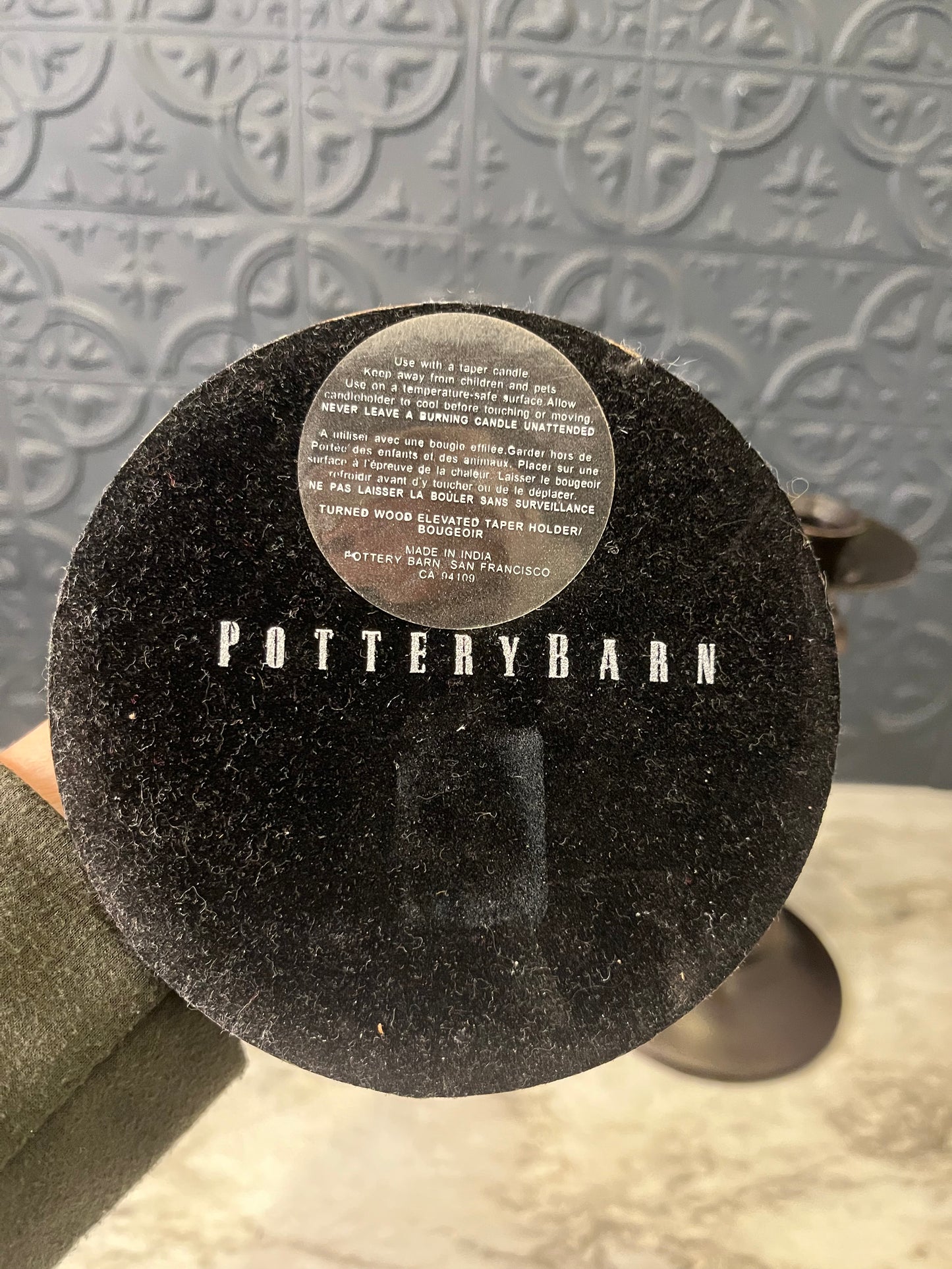 Pottery Barn Wood and Metal Candle Holder x 2