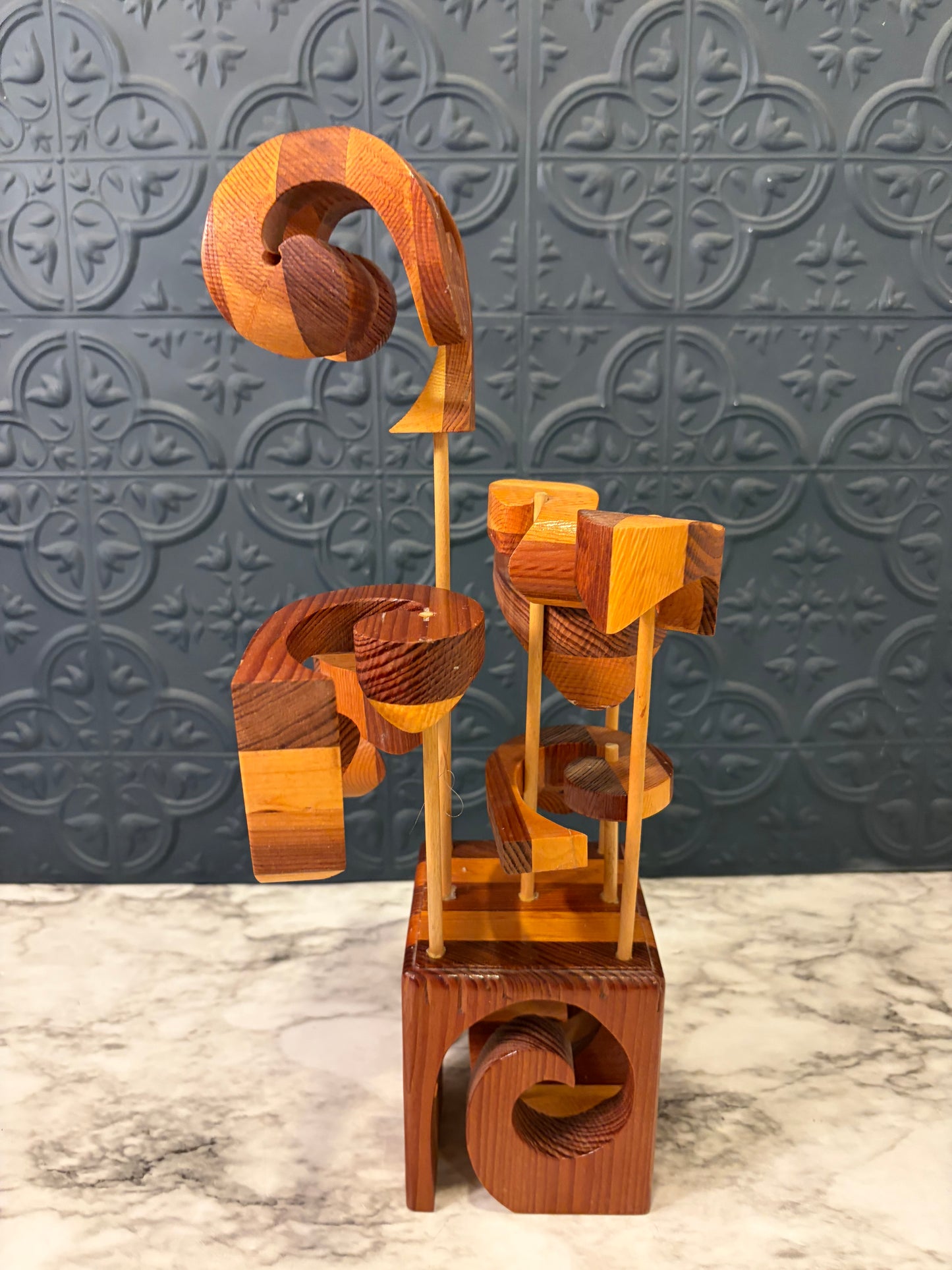 Swedish Wood Carved Abstract Flower Bouquet