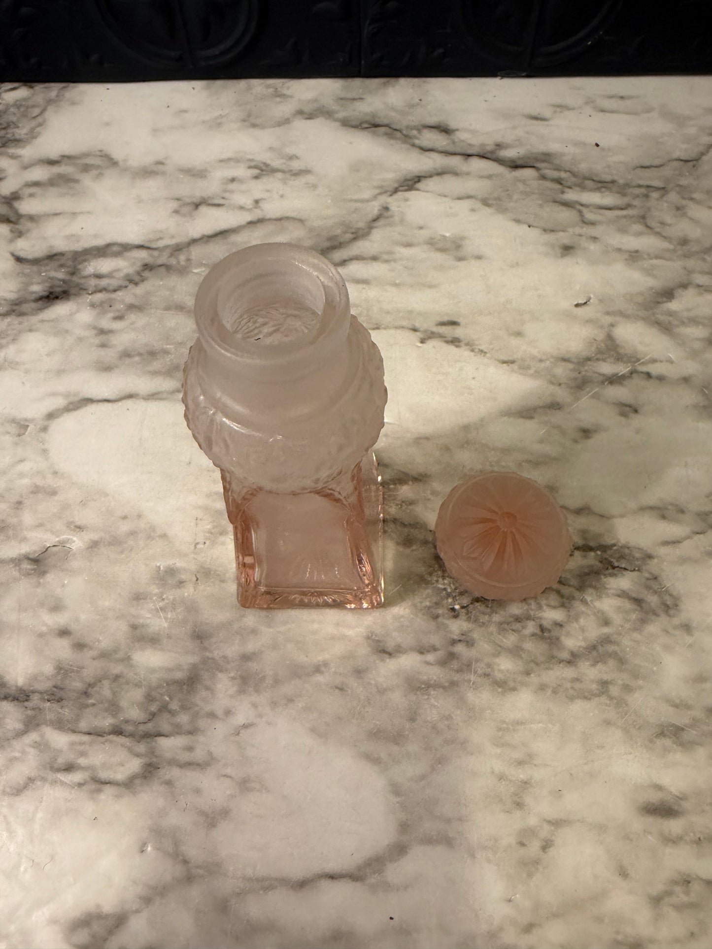 Frosted Pink Glass Silvestri Perfume Bottle