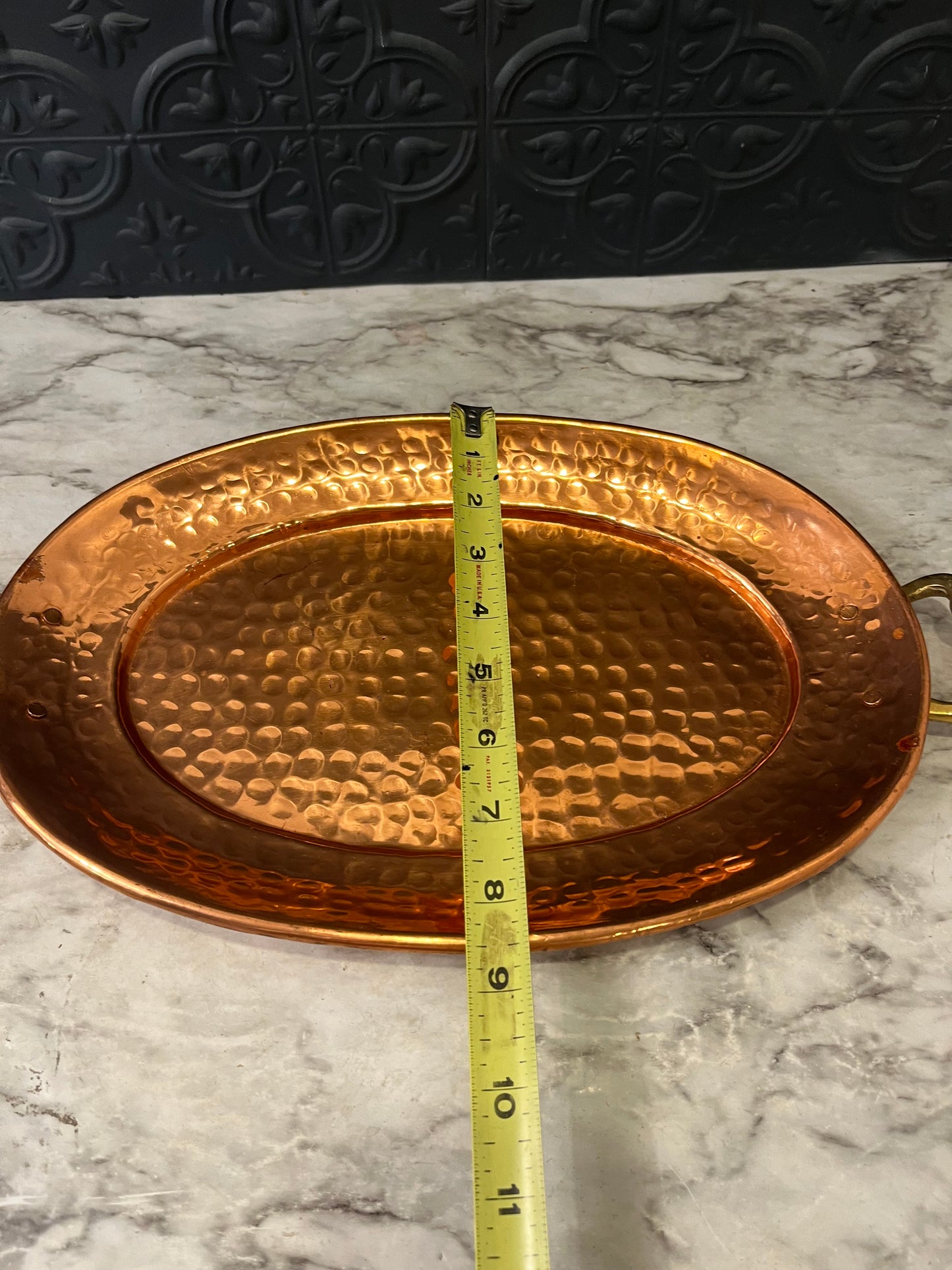 Oval Hammered Copper Tray with Brass Handles 13"