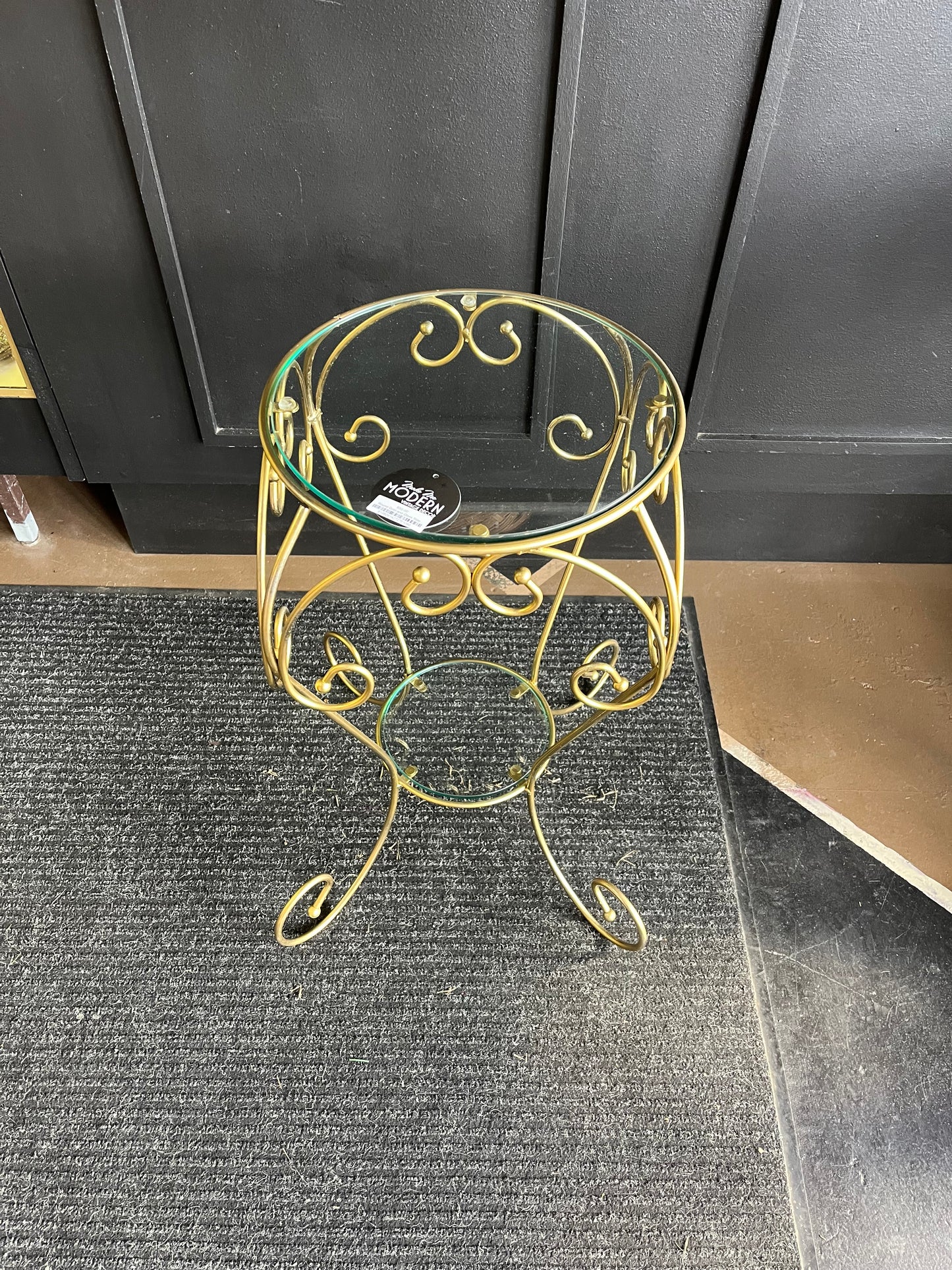 Round Gold and Glass Side Table 2 tier