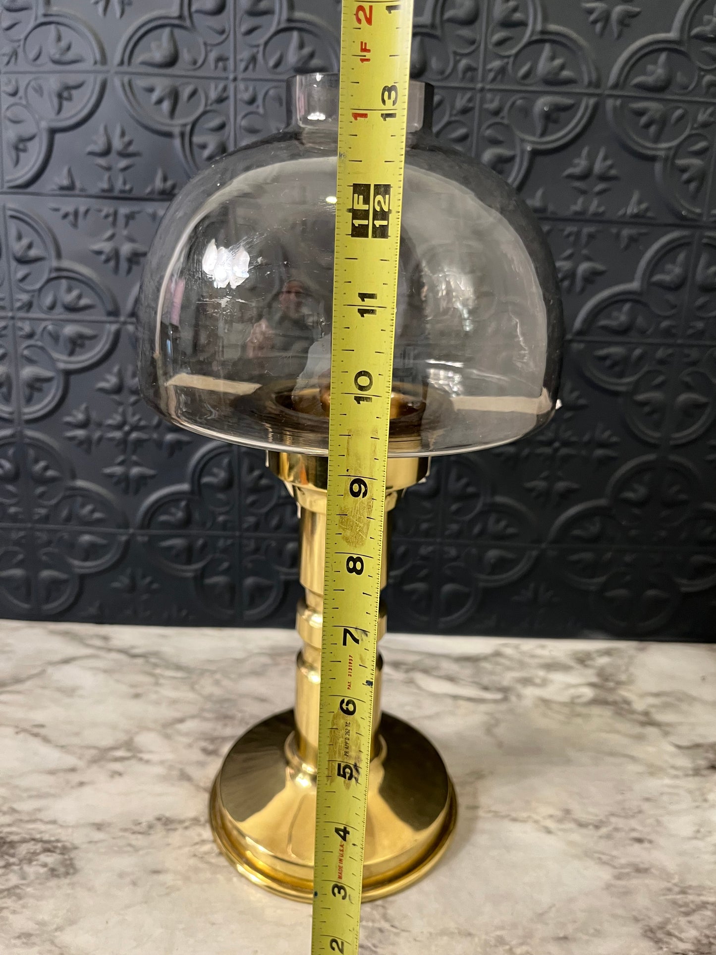 Spring Loaded Swedish Brass and Glass Candle Holder