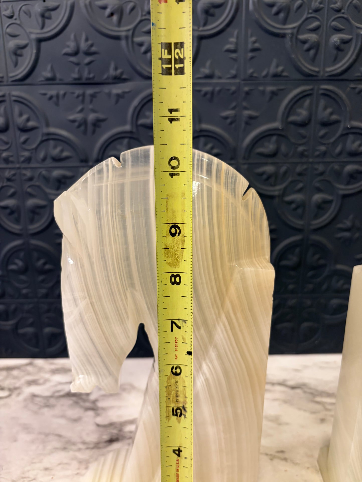 White Onyx Horse Head Bookends 10"