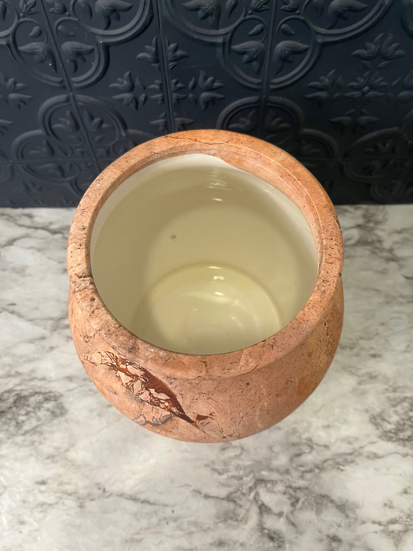 Brown Marbled Ceramic Round Vase