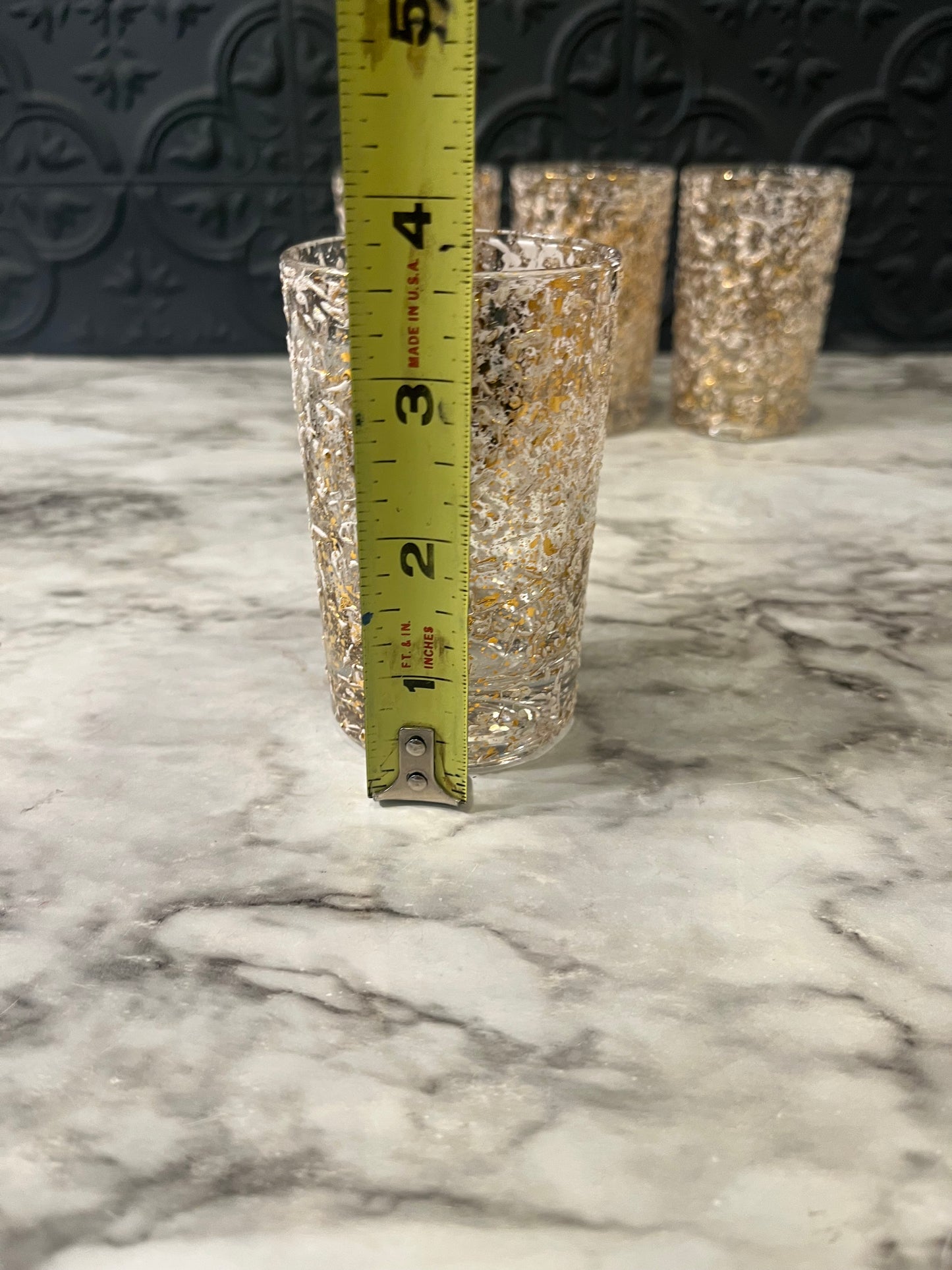 MCM Gold and White Splatter Juice Glass x 4