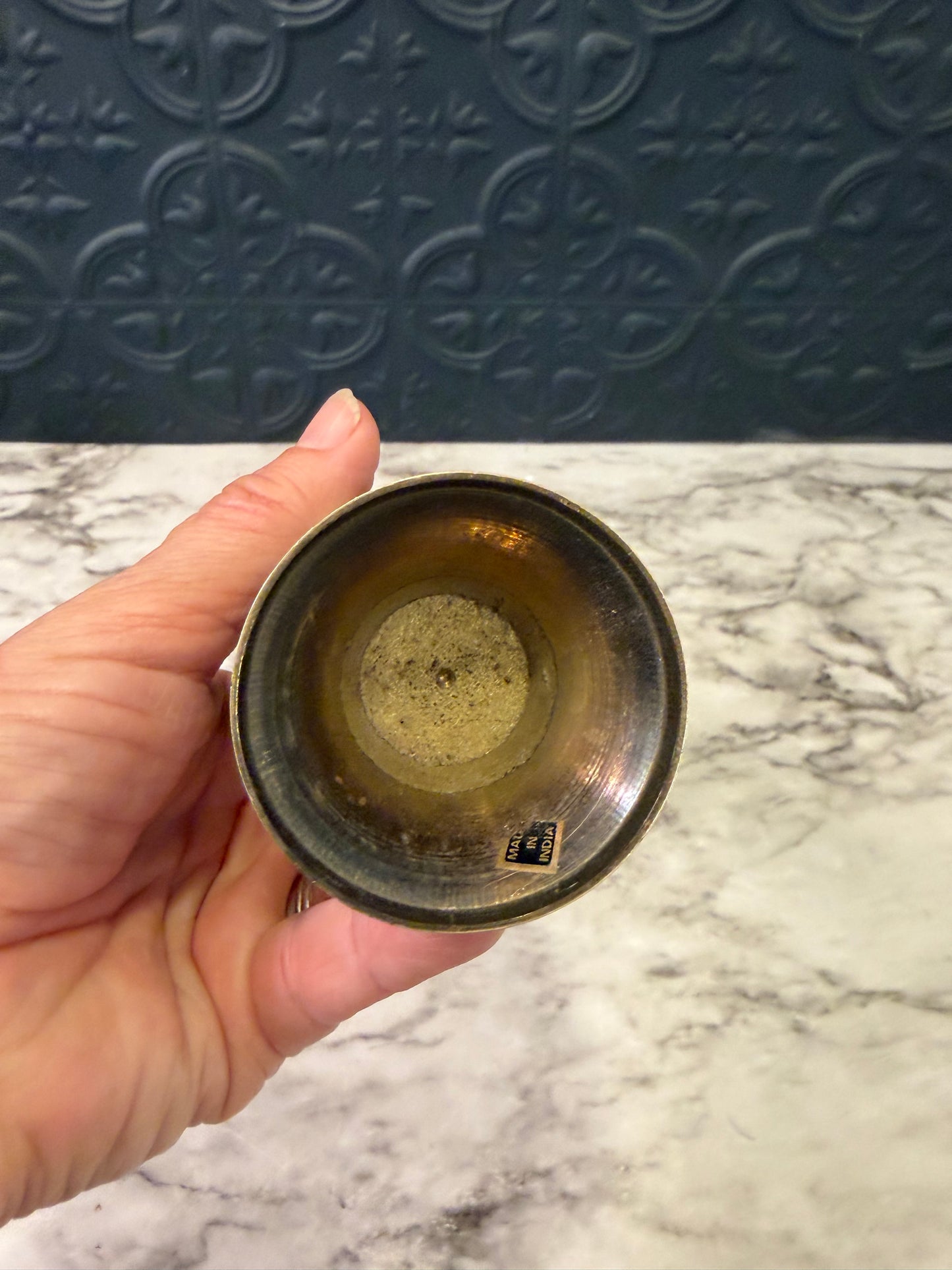 Black and Gold Etched Brass Vase 7.5"