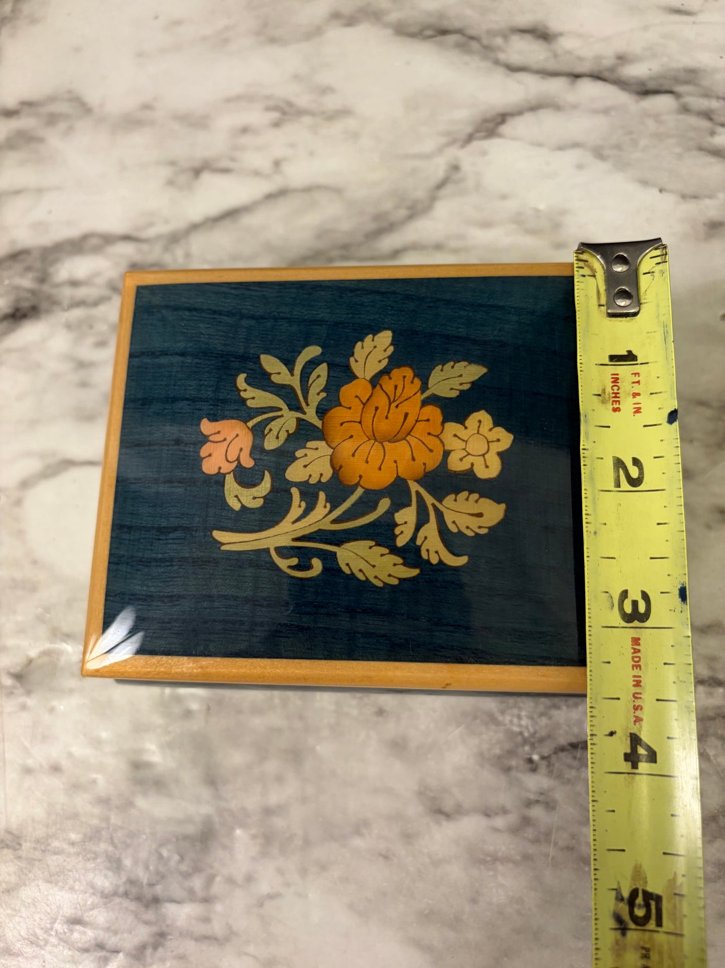 Blue Wood Inlay Trinket Box