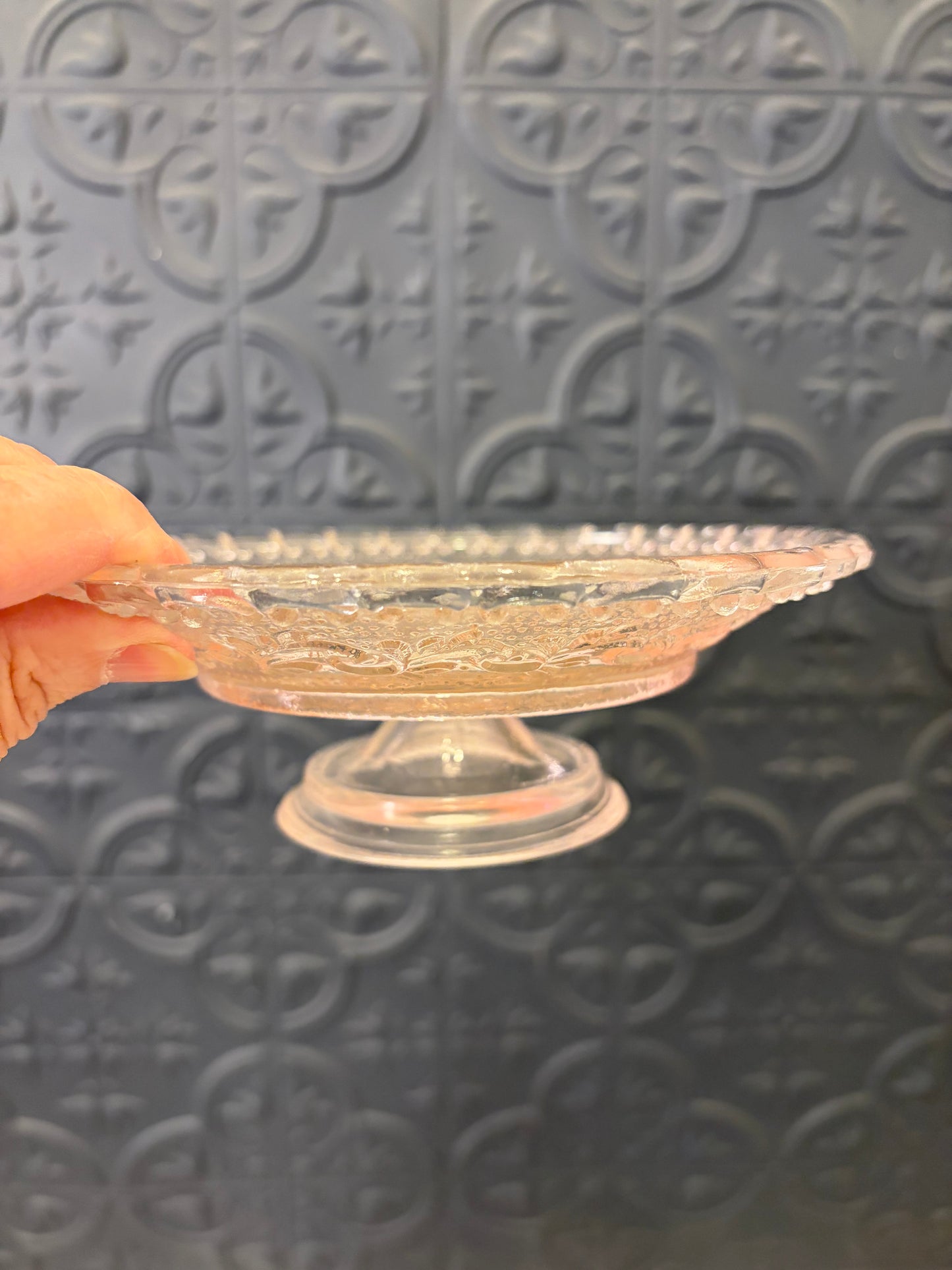 Pink Glass Pedestal Plate Small