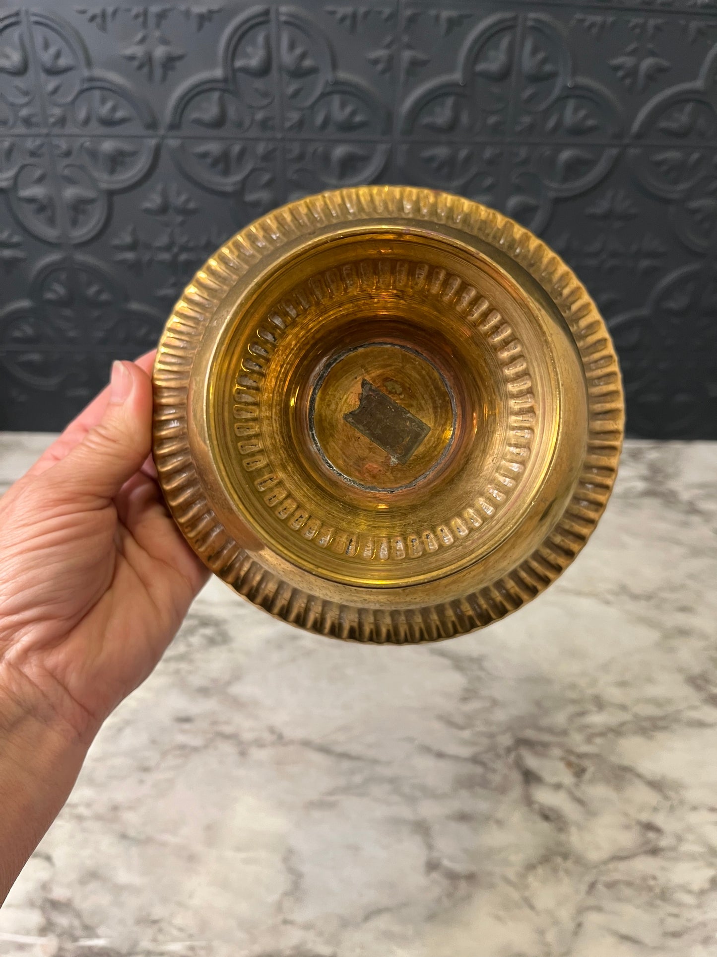 Brass Pedestal Basket with Handle