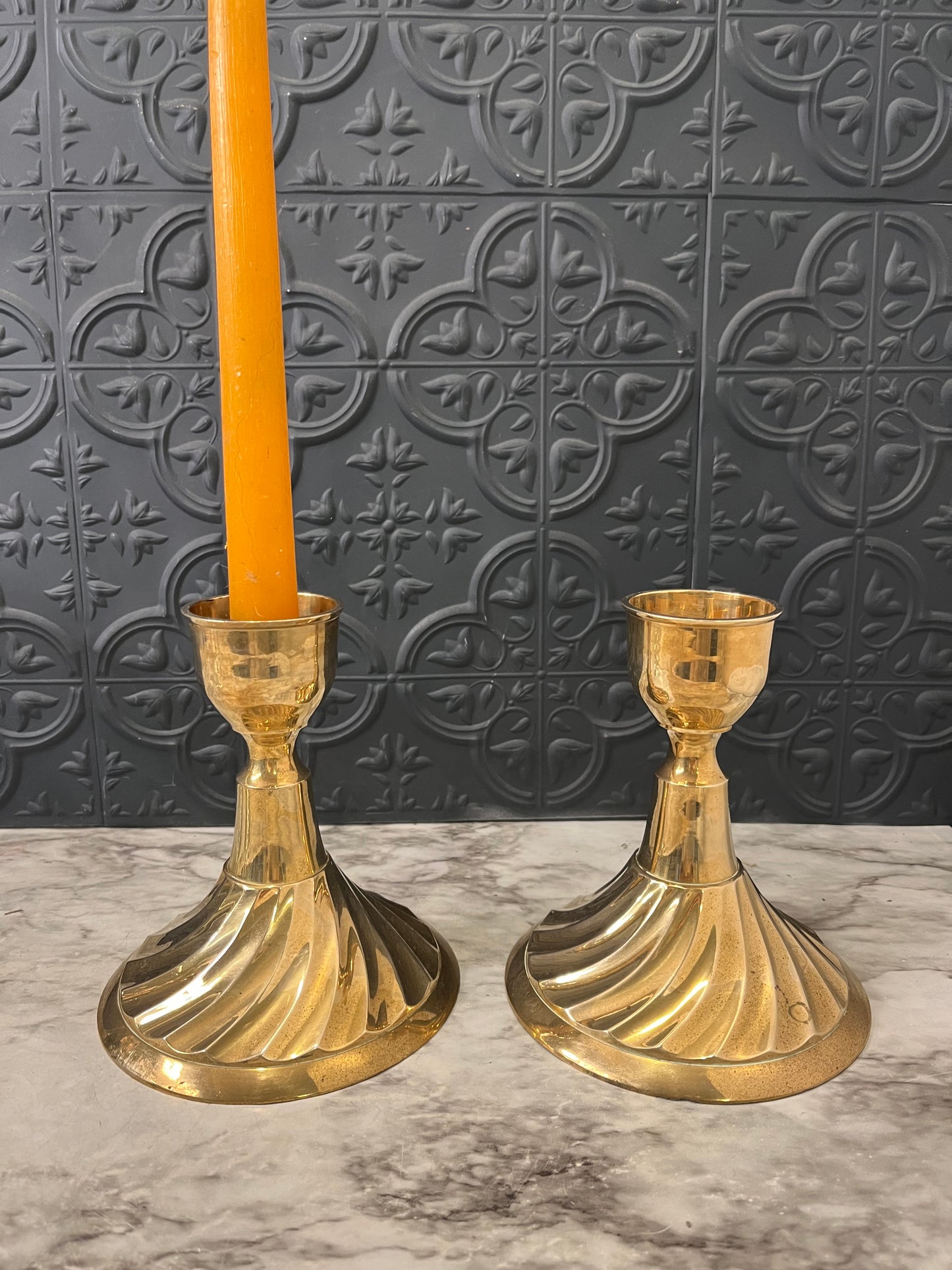 Vintage Spiral Base Brass Candle Holder set of 2