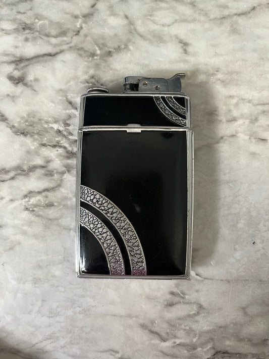 Art Deco Black and Silver Lighter and Cigarette Case