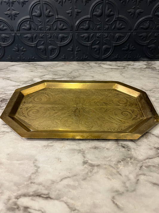 Octagon Etched Brass Tray with scrollwork