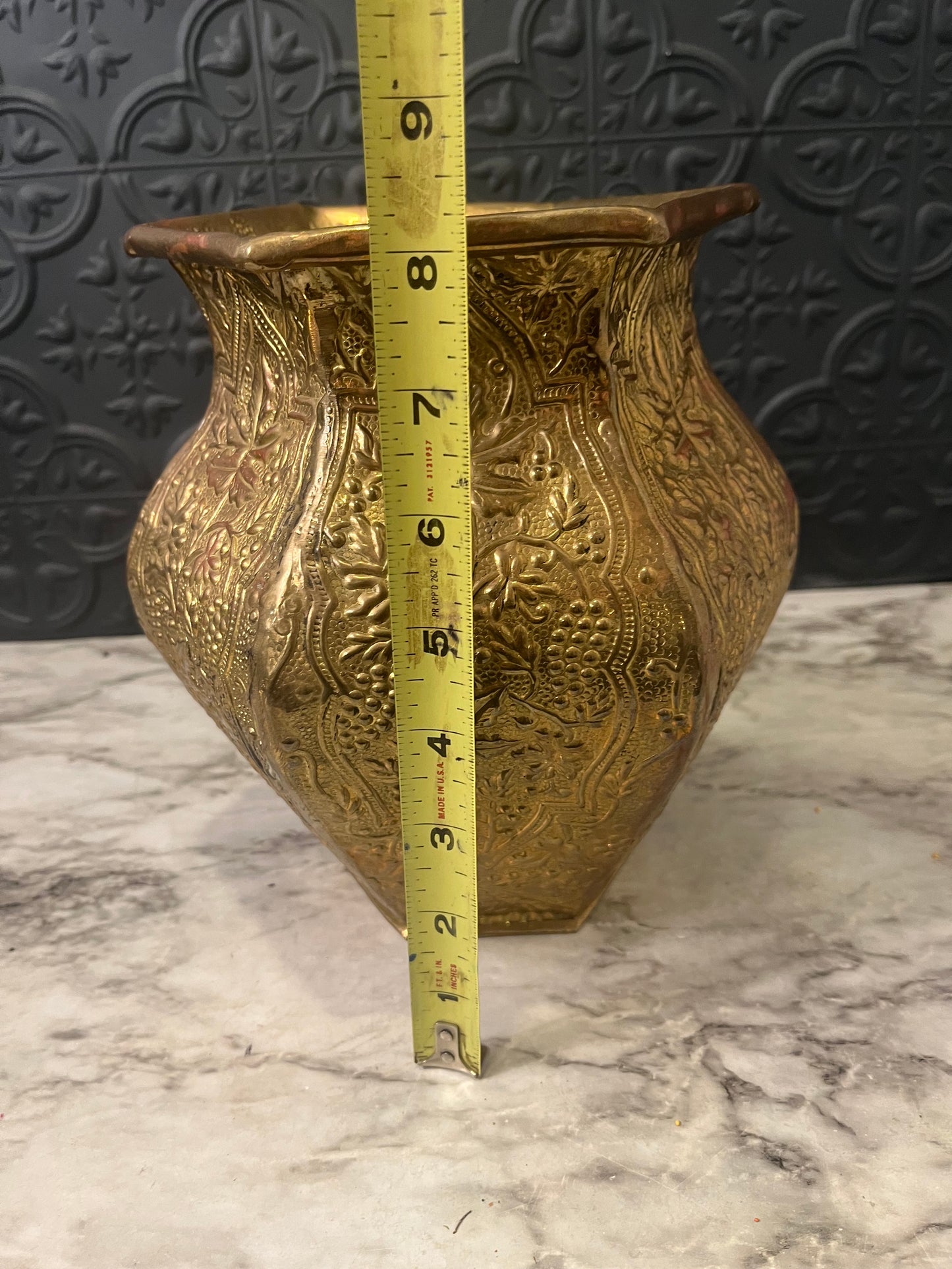 Decorative Hammered Brass Vase with Fluted Top