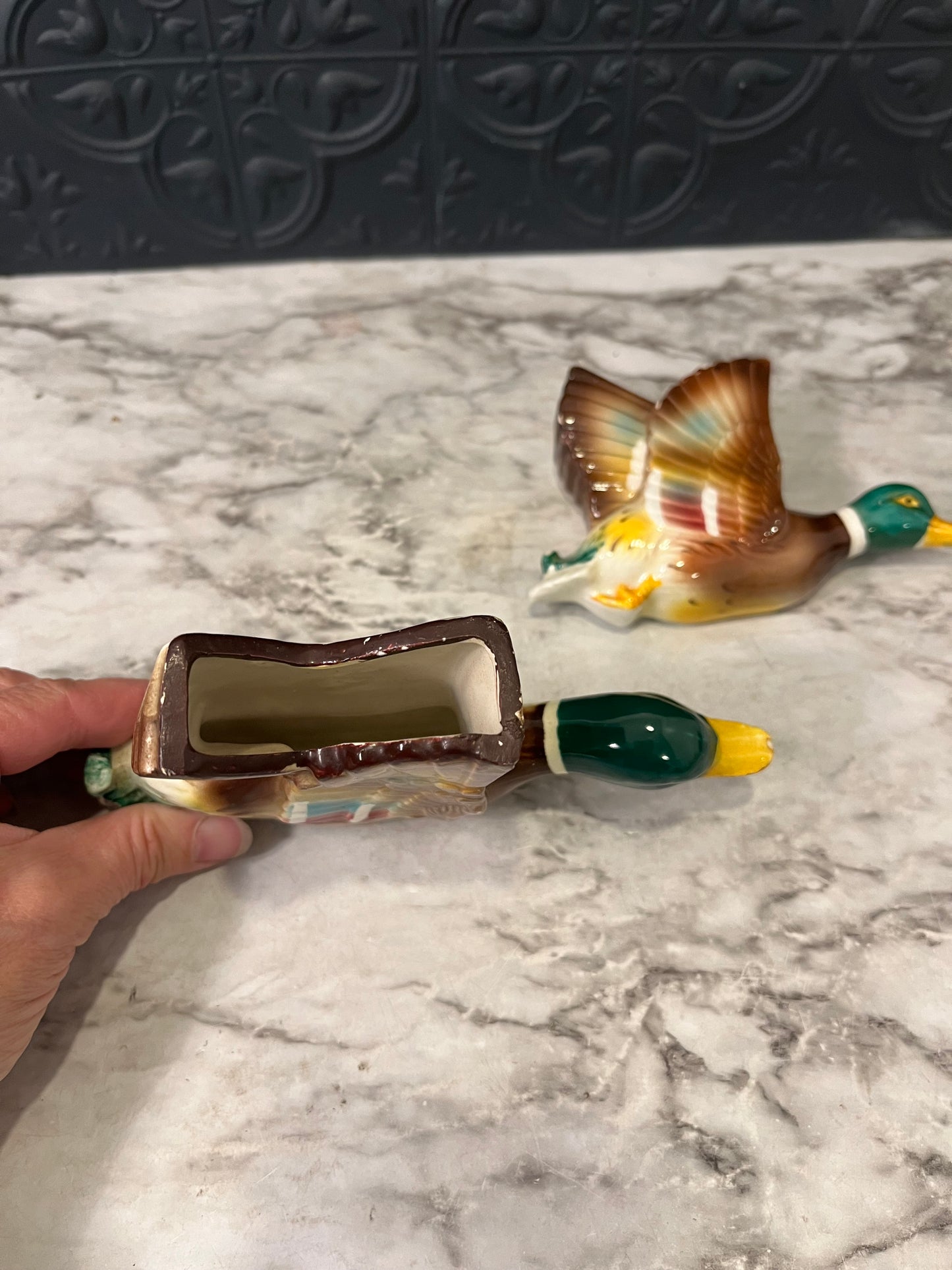 Mallard Duck flying duck wall pockets x2